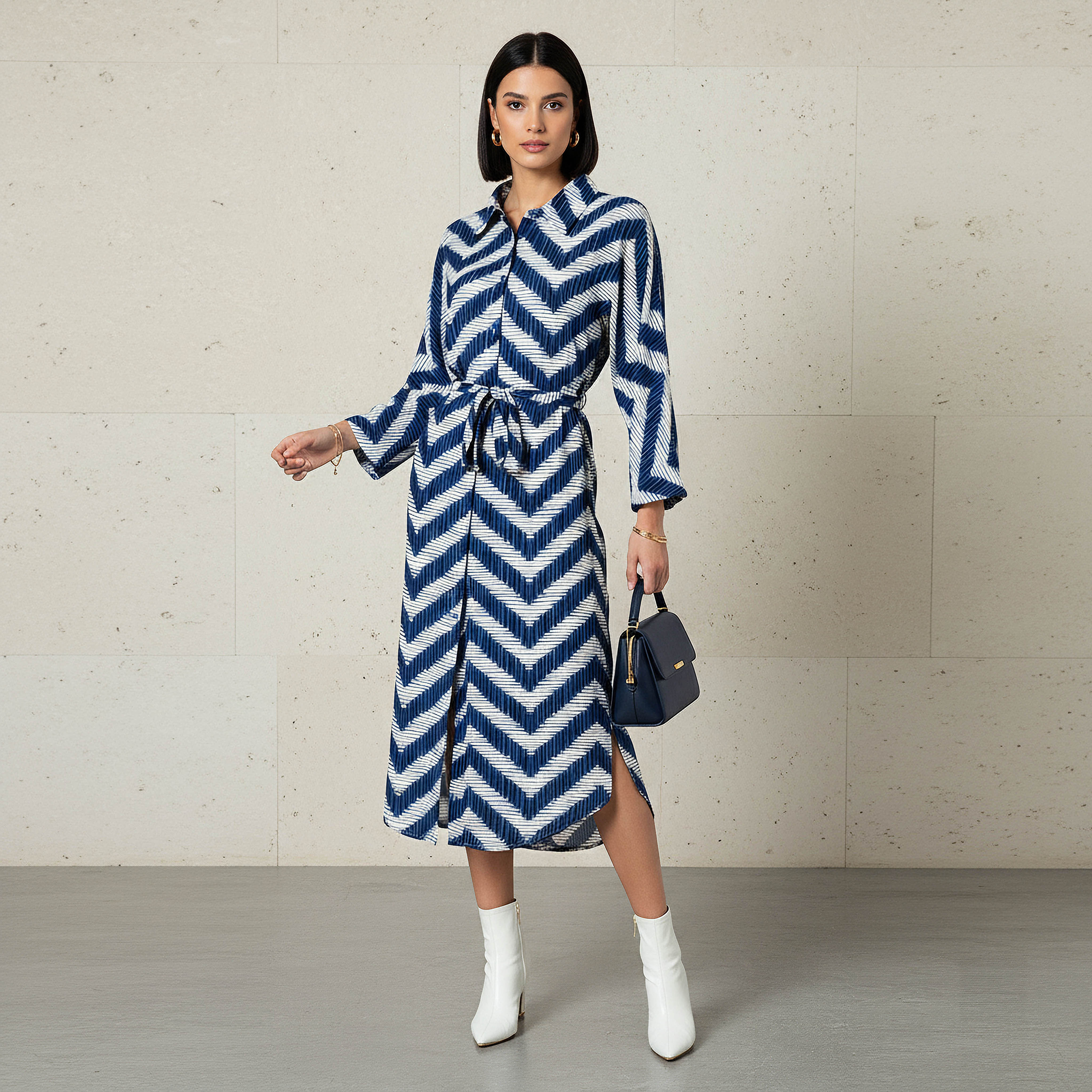 Printed Cotton Workwear Dress with High-Low Hemline-PROMO_SP_AE_2FOR169_110625-image-1