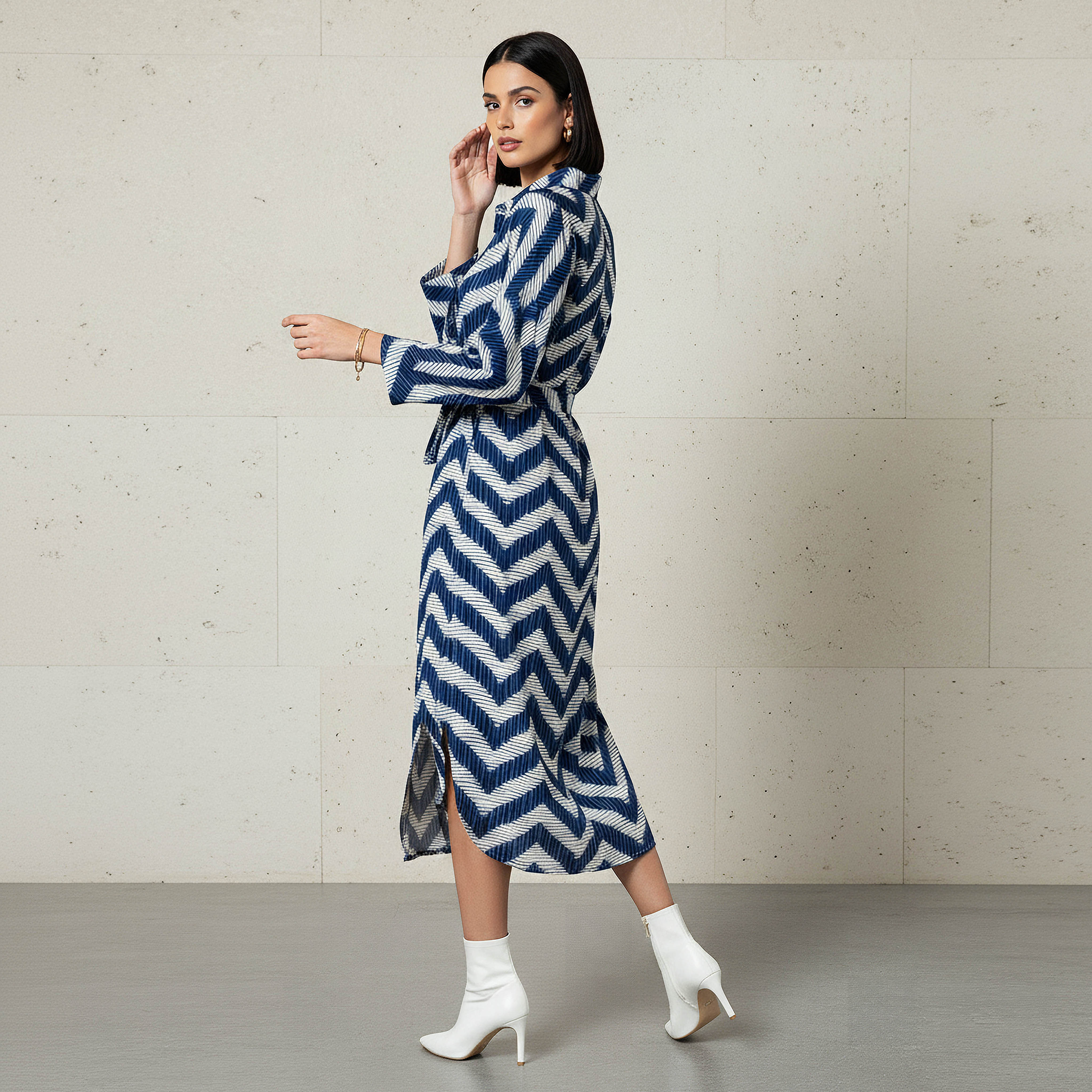 Printed Cotton Workwear Dress with High-Low Hemline-PROMO_SP_AE_2FOR169_110625-image-3