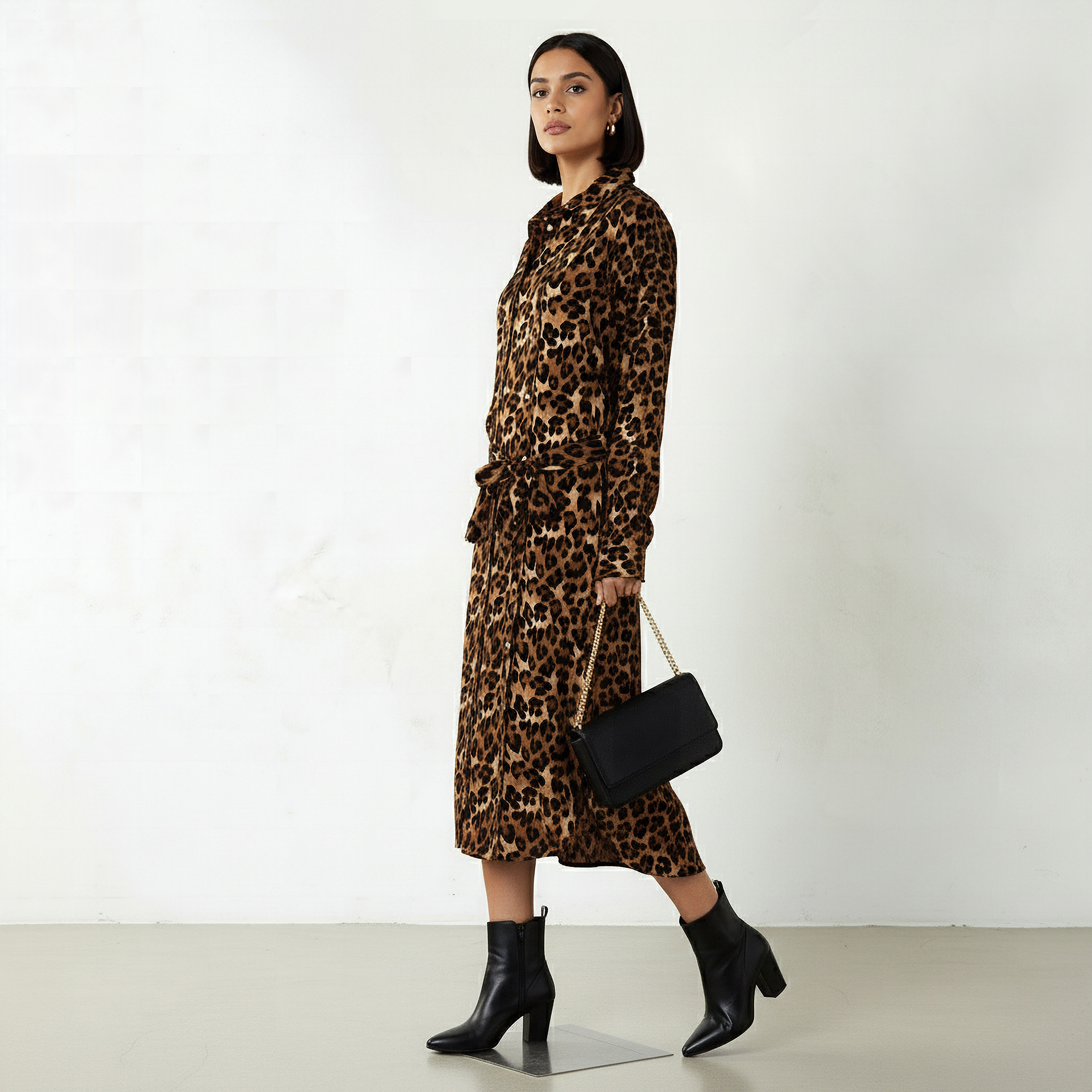 Animal Printed Long Sleeves Shirt Dress-women-clothing-dresses-image-2