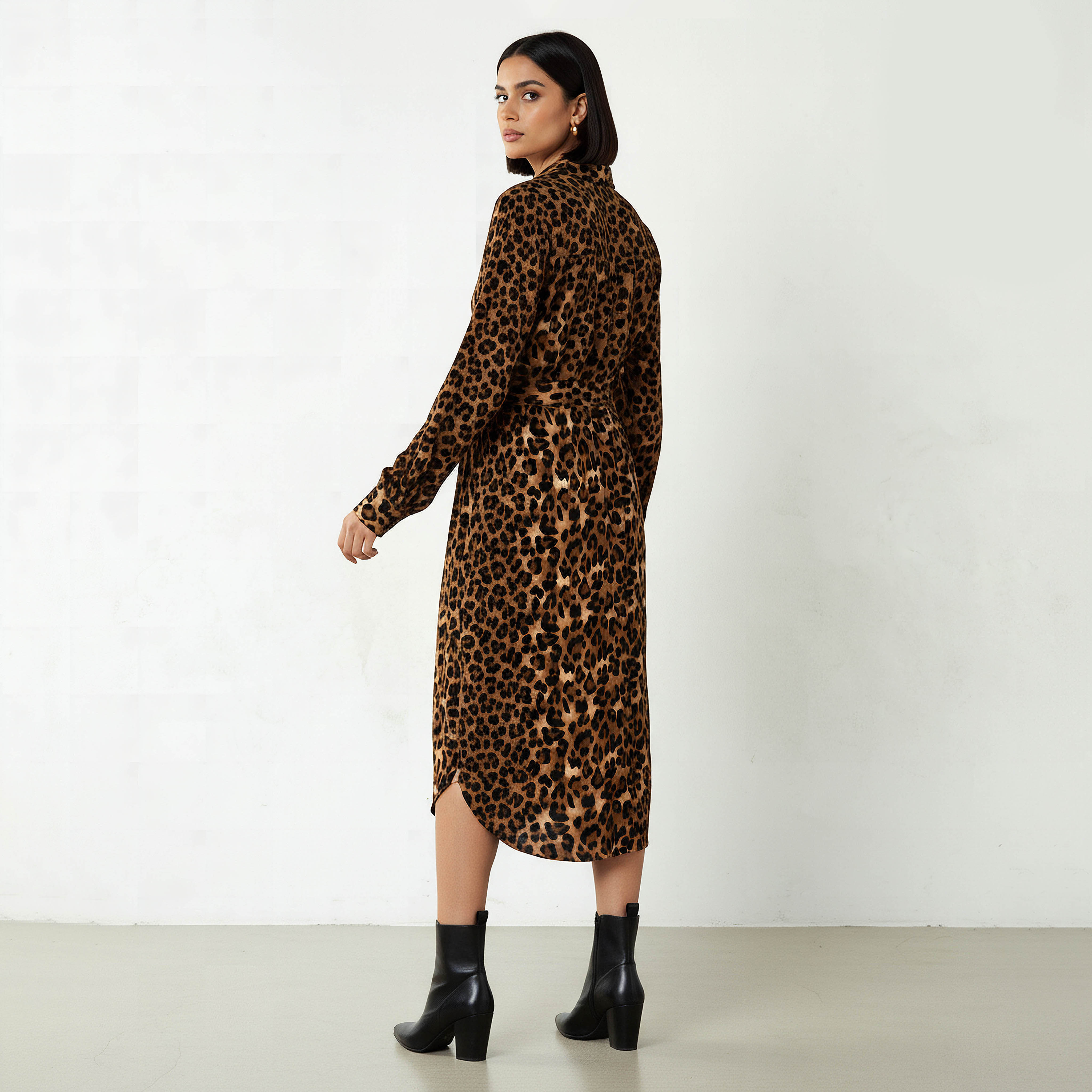 Animal Printed Long Sleeves Shirt Dress-women-clothing-dresses-image-3