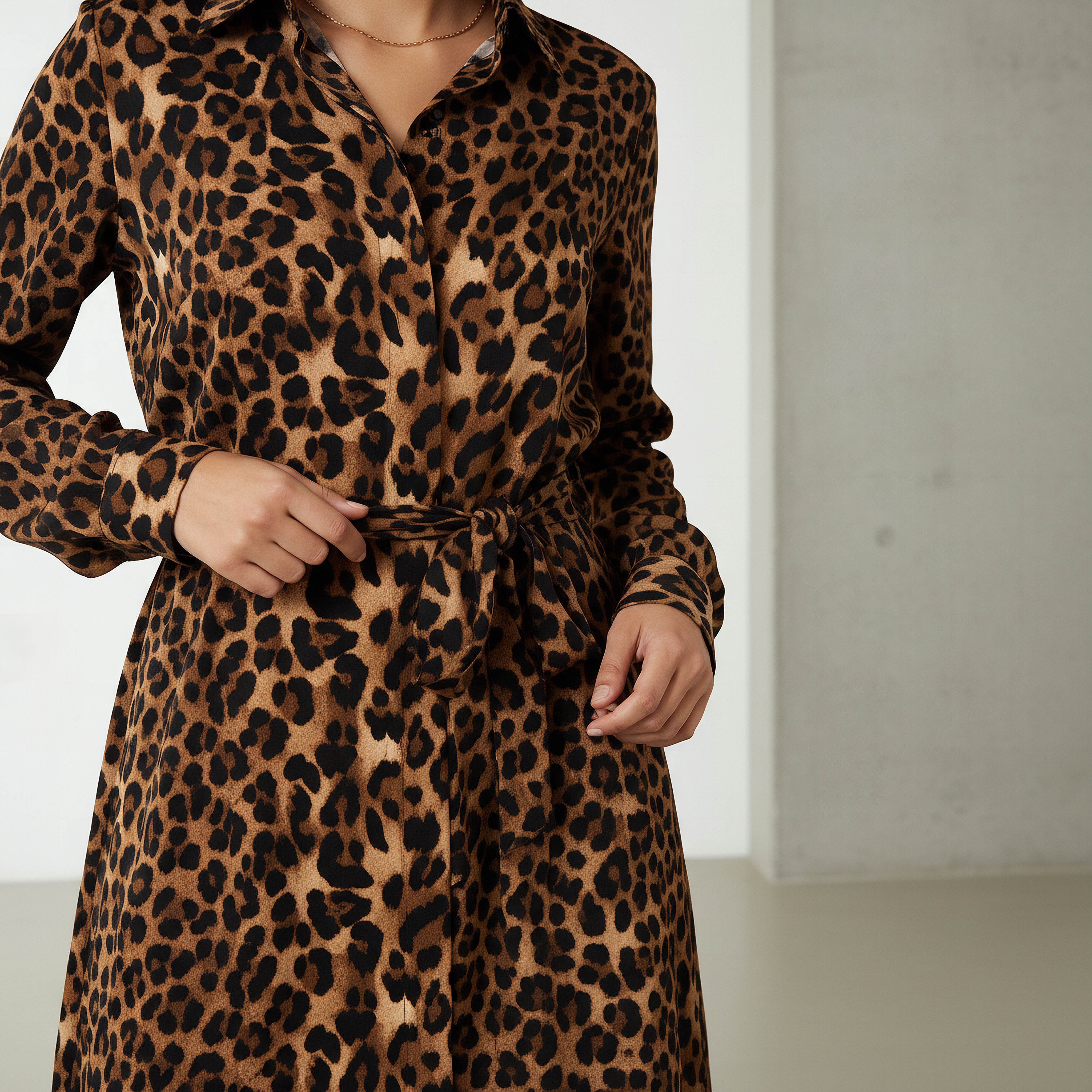 Animal Printed Long Sleeves Shirt Dress-women-clothing-dresses-image-4