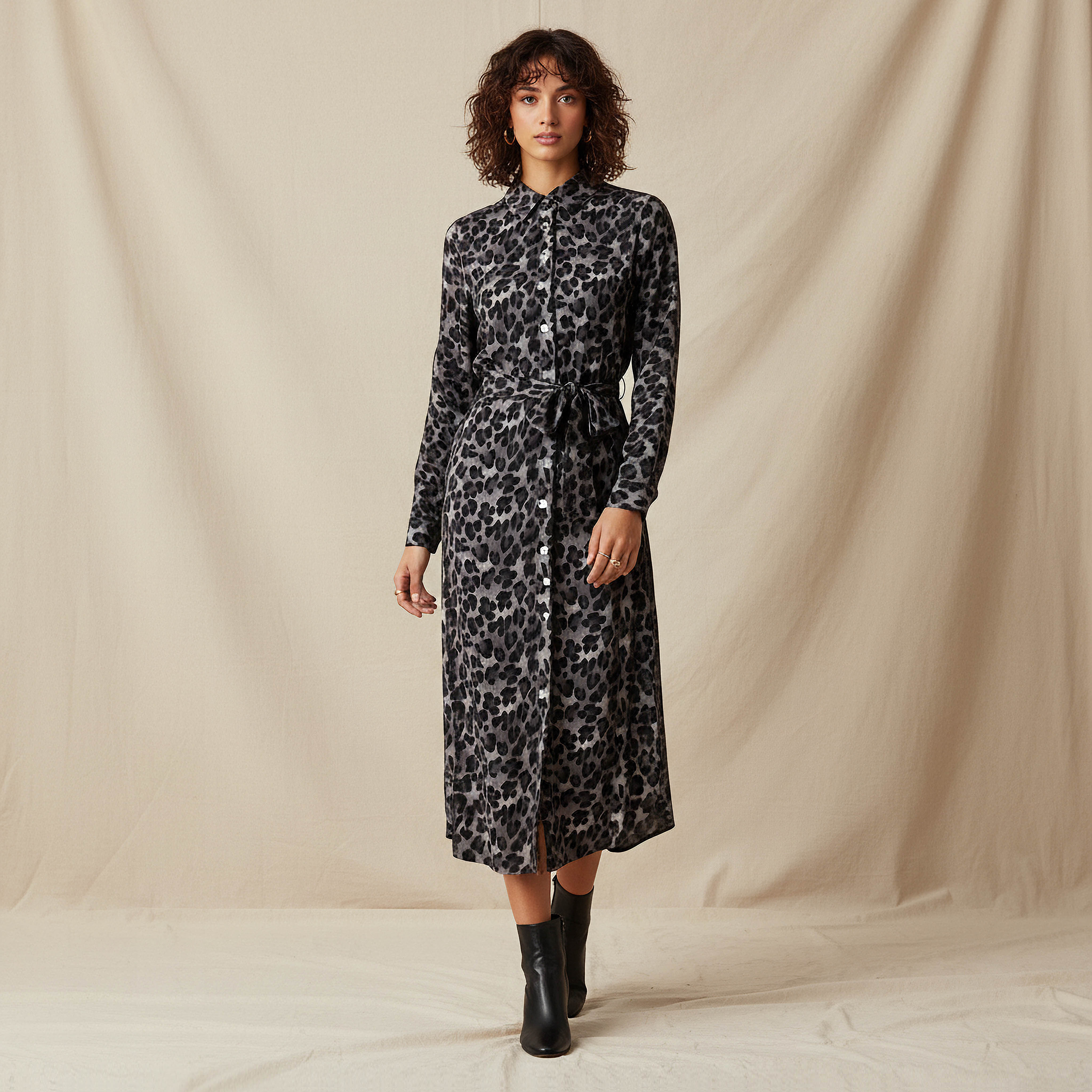 Animal Printed Long Sleeves Shirt Dress-women-clothing-dresses-image-1