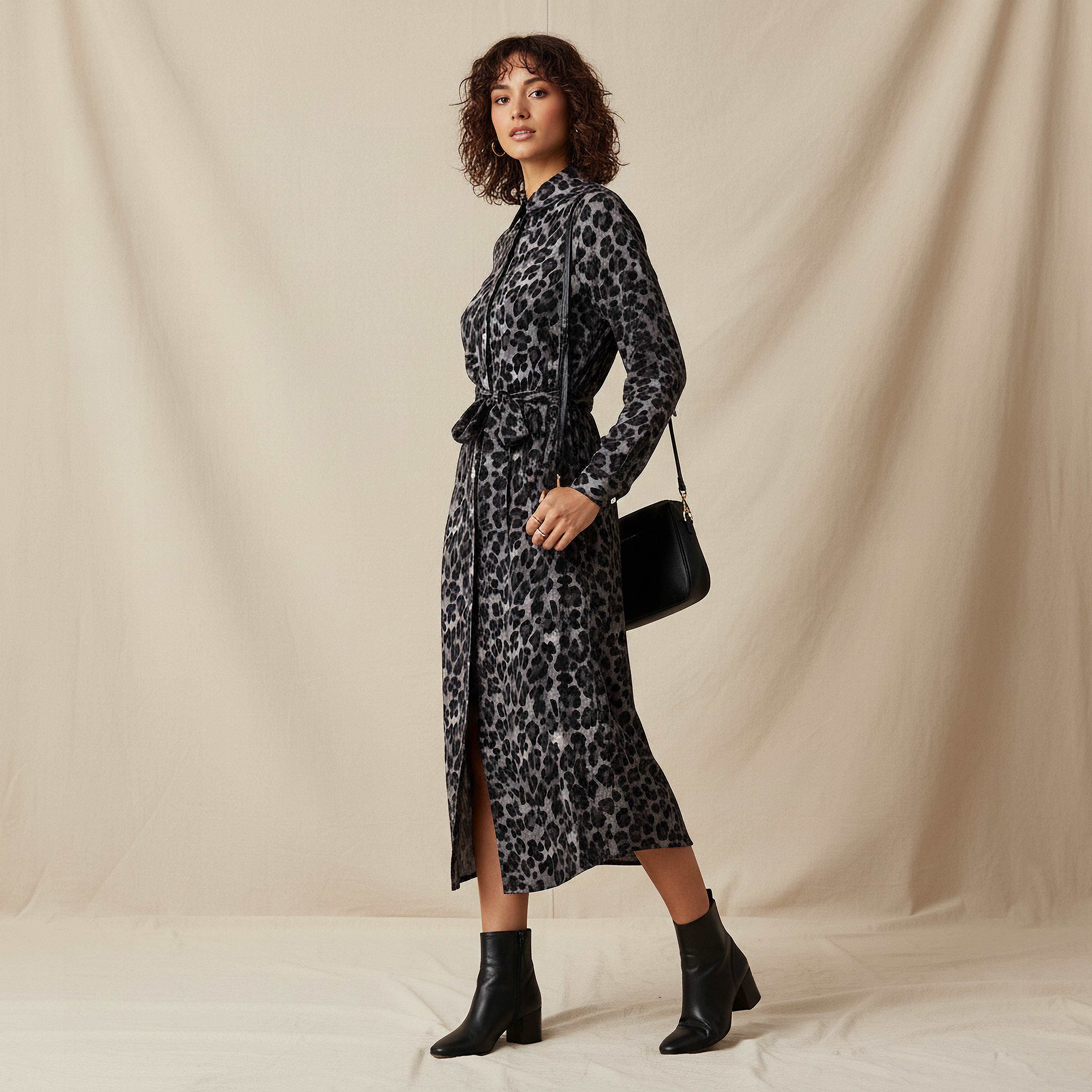 Animal Printed Long Sleeves Shirt Dress-women-clothing-dresses-image-2