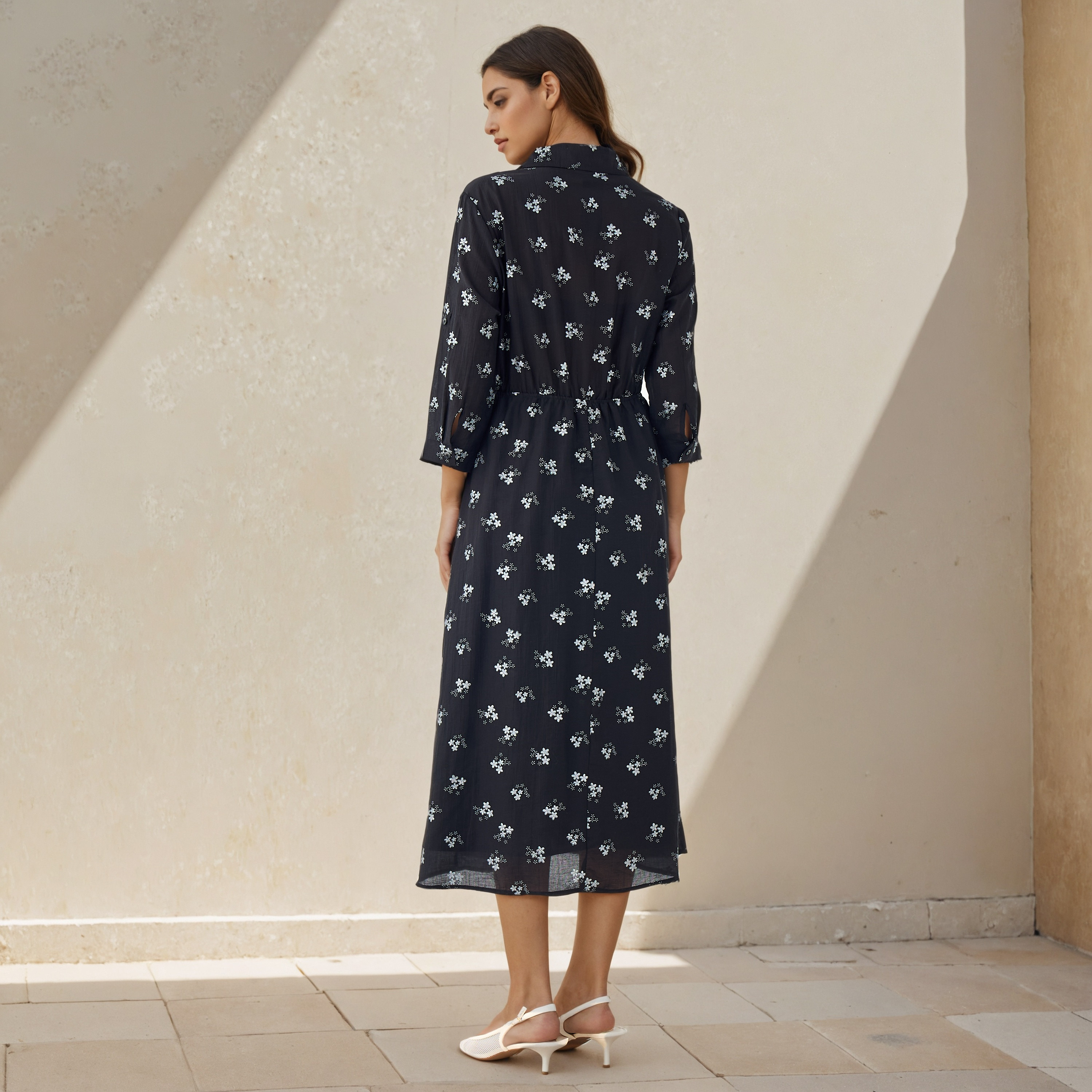 Midi Denim Shirt Dress with Floral Print-women-clothing-dresses-image-3