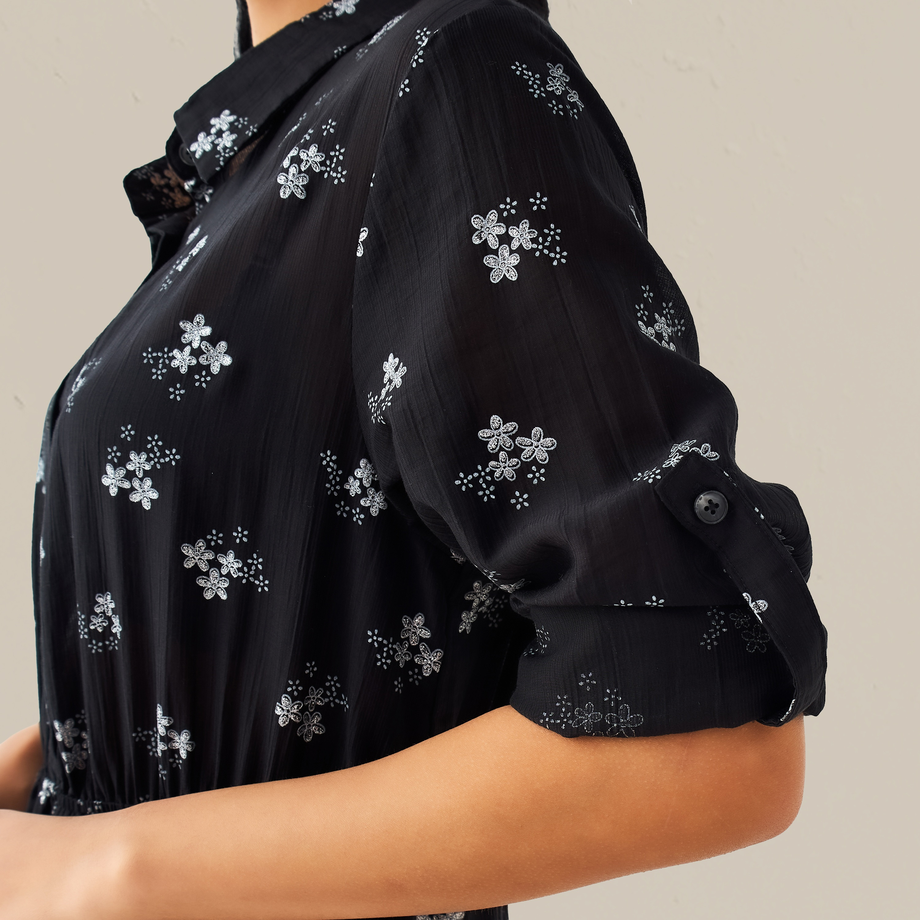 Midi Denim Shirt Dress with Floral Print-women-clothing-dresses-image-4
