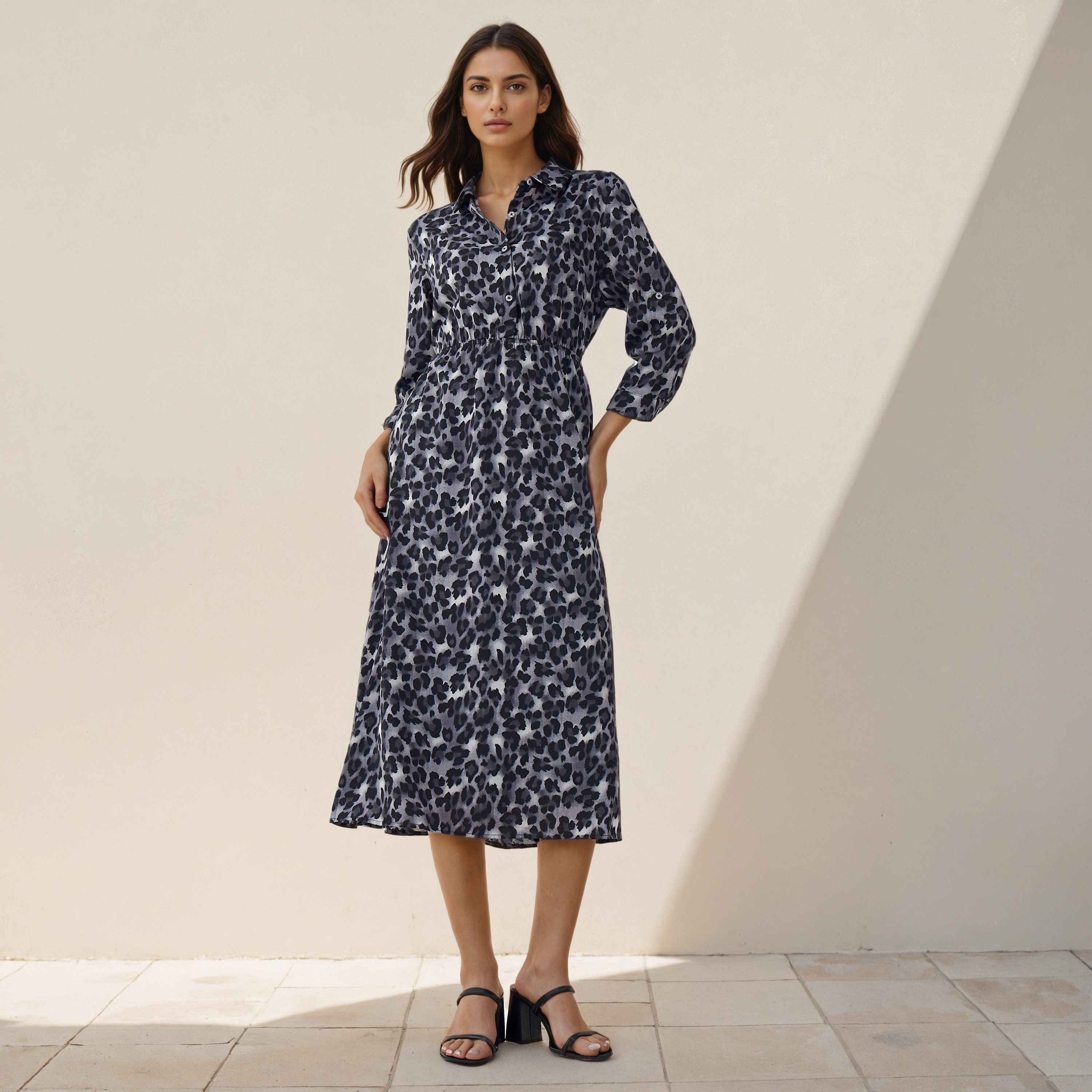 Midi Shirt Dress with Animal Print-women-clothing-dresses-image-2