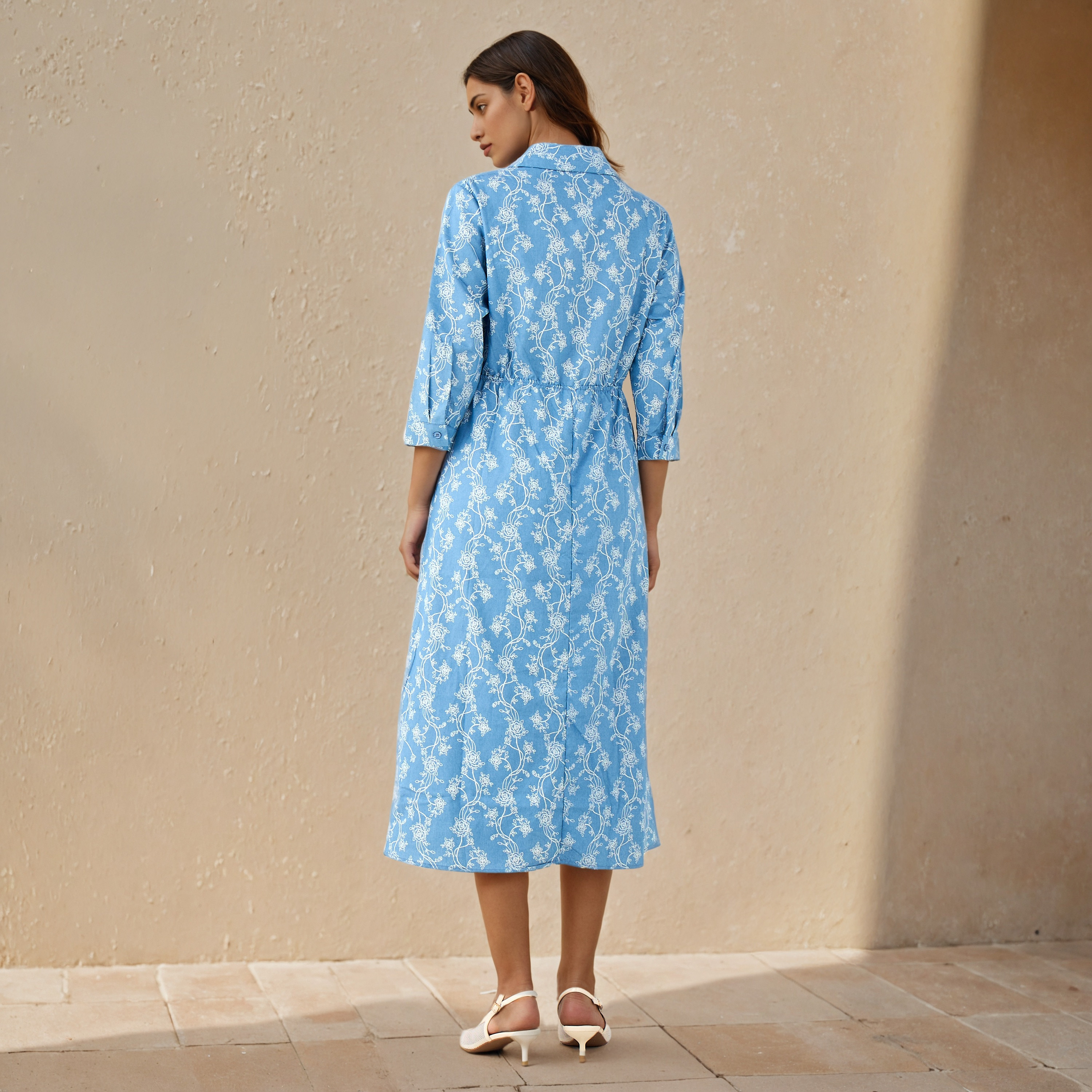 Midi Denim Shirt Dress with Floral Print-women-clothing-dresses-image-3