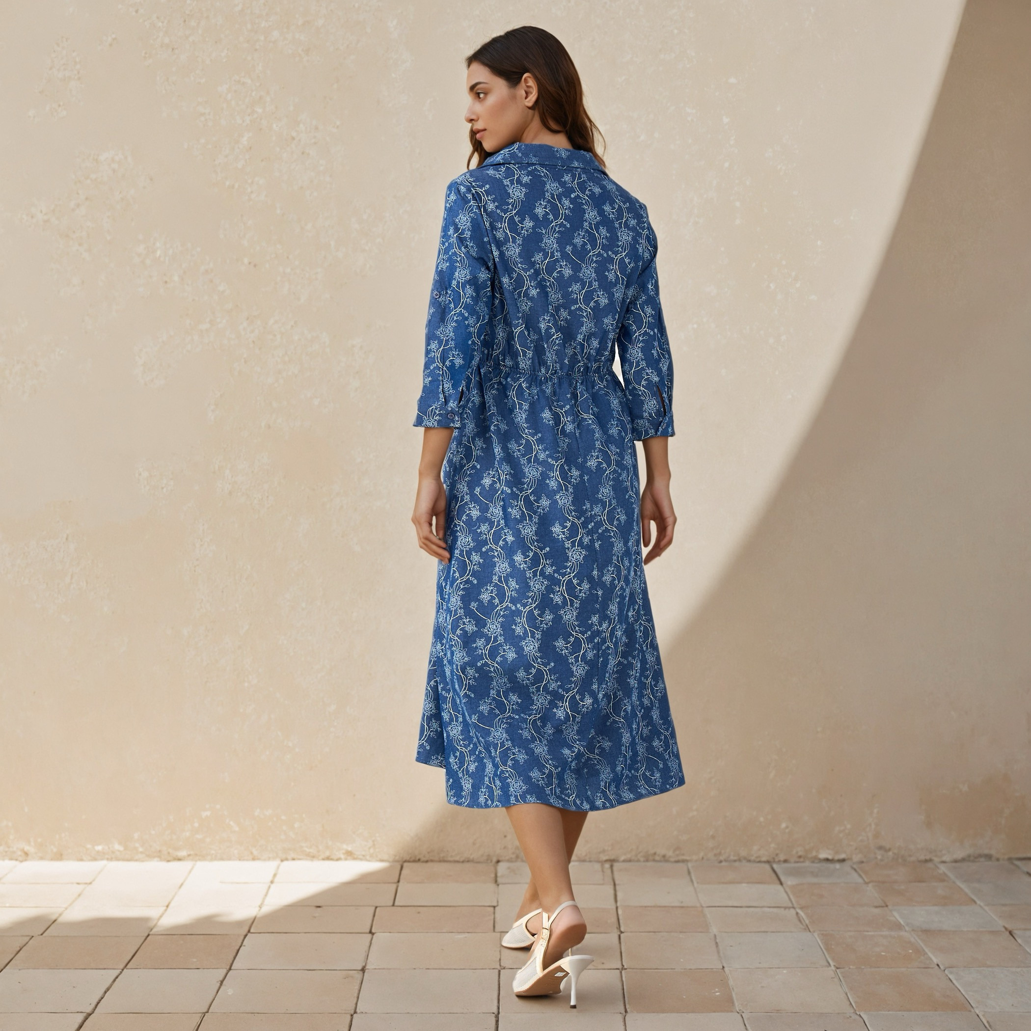 Midi Denim Shirt Dress with Floral Print-women-clothing-dresses-image-3