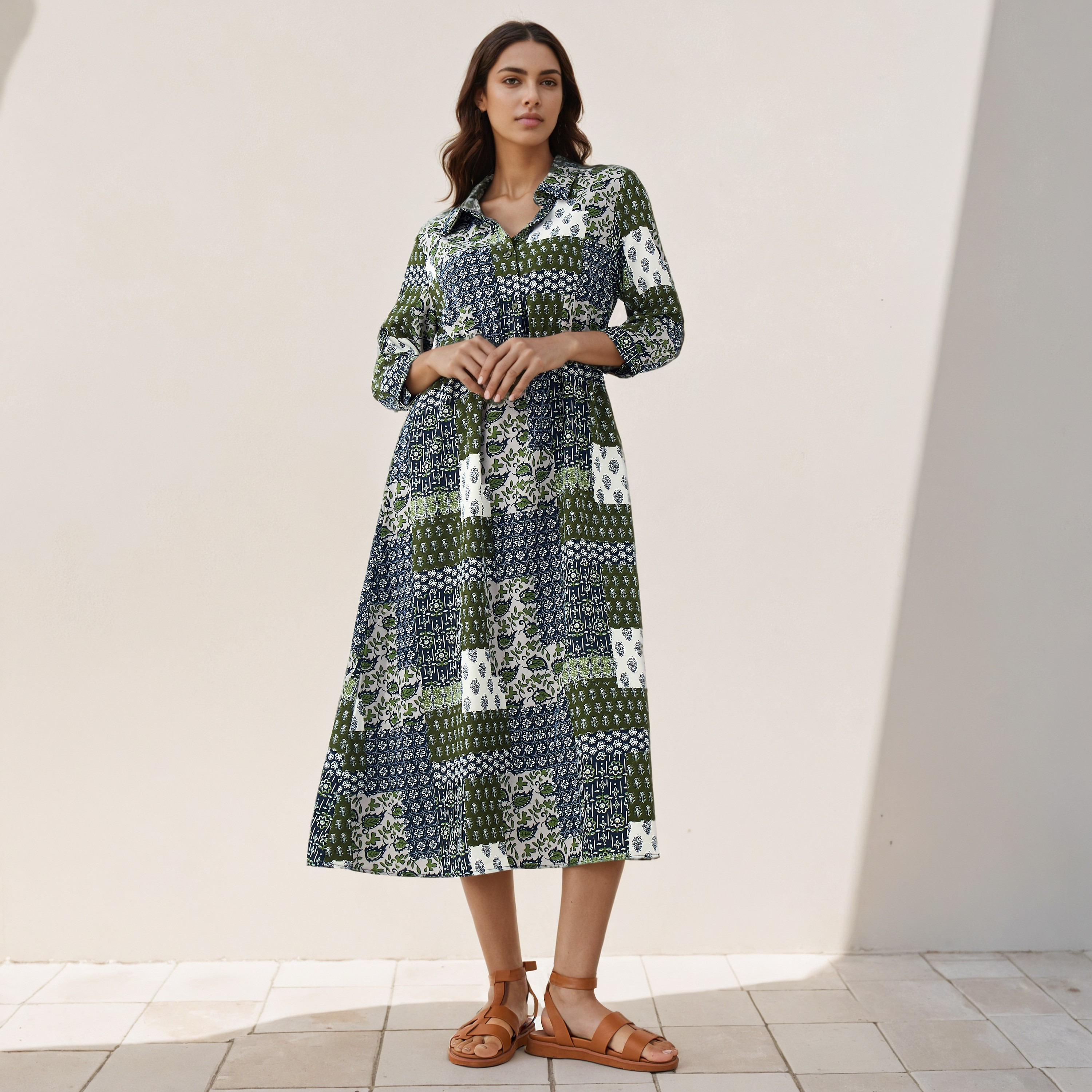 Midi Shirt Dress with Floral Print-women-clothing-dresses-image-1
