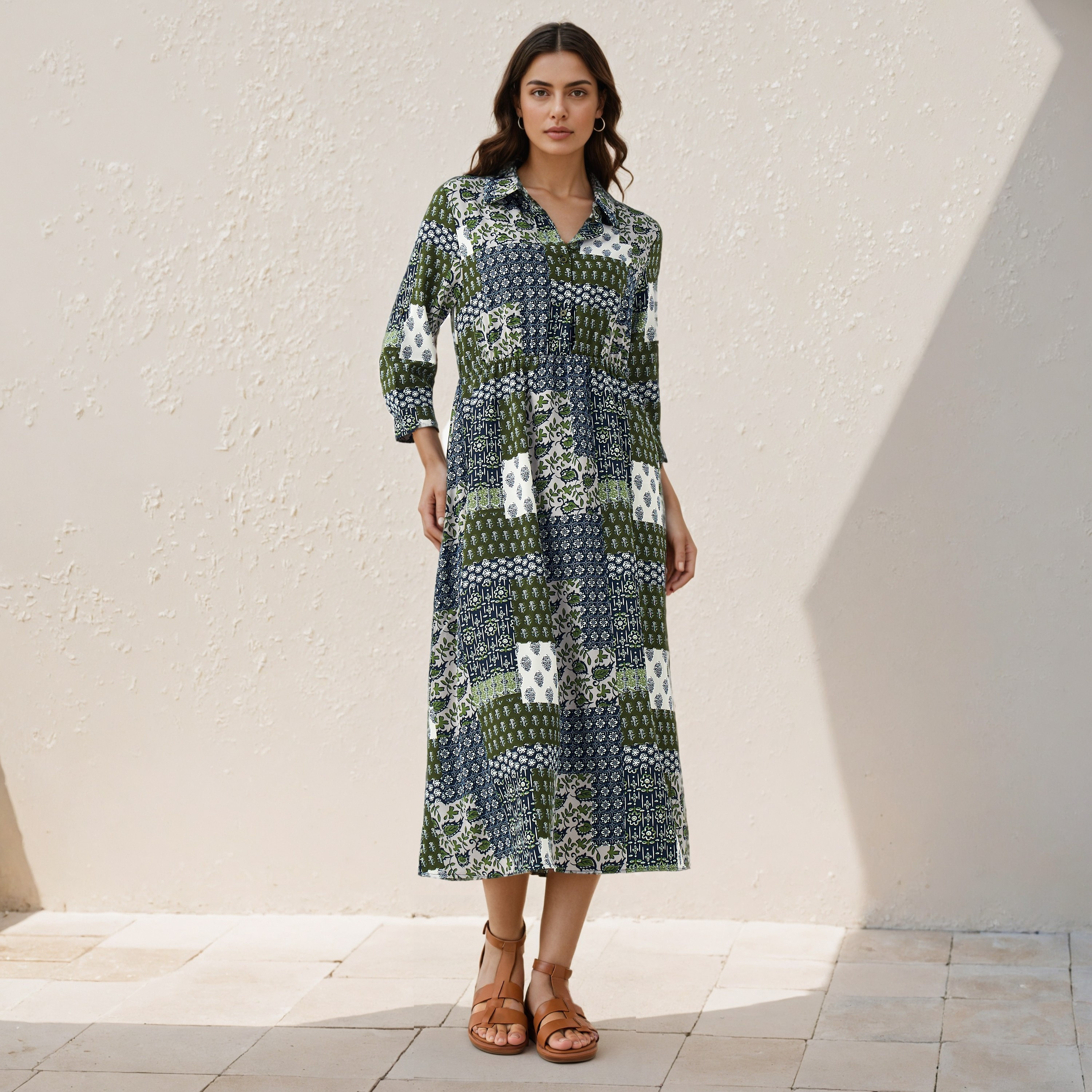 Midi Shirt Dress with Floral Print-women-clothing-dresses-image-2