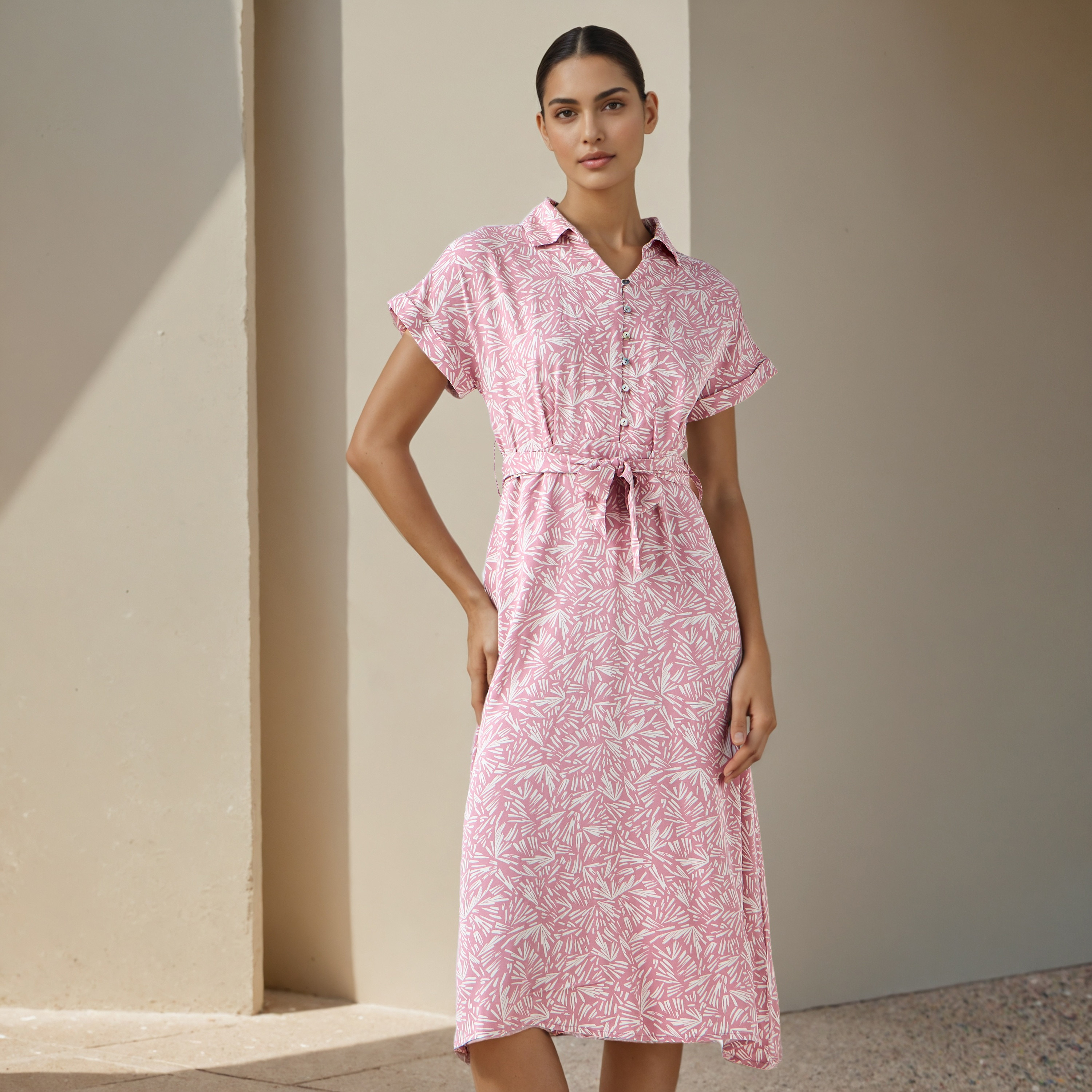 Printed A-line Women Dress with Waist Tie-Up Rayon-women-clothing-dresses-image-1