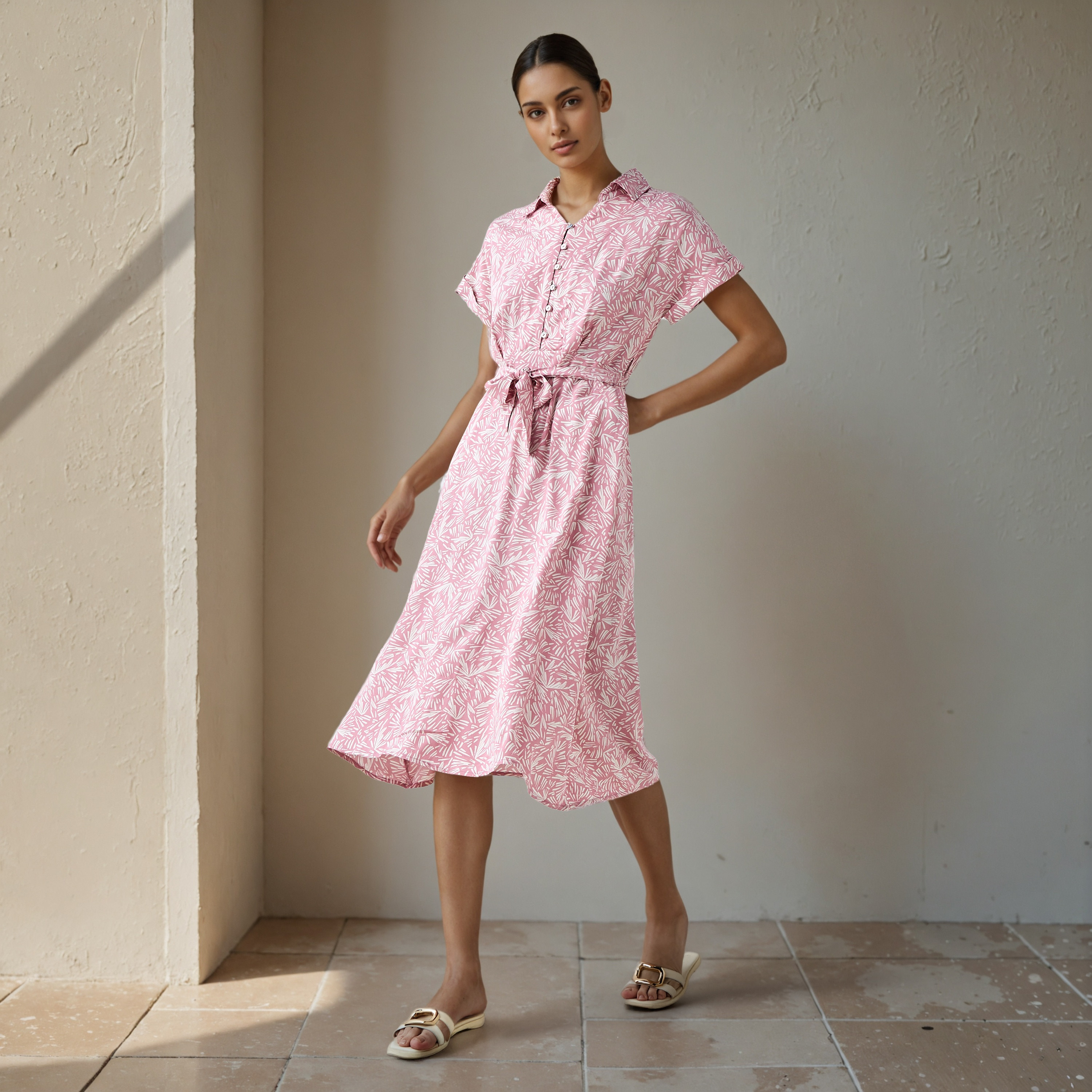 Printed A-line Women Dress with Waist Tie-Up Rayon-women-clothing-dresses-image-2