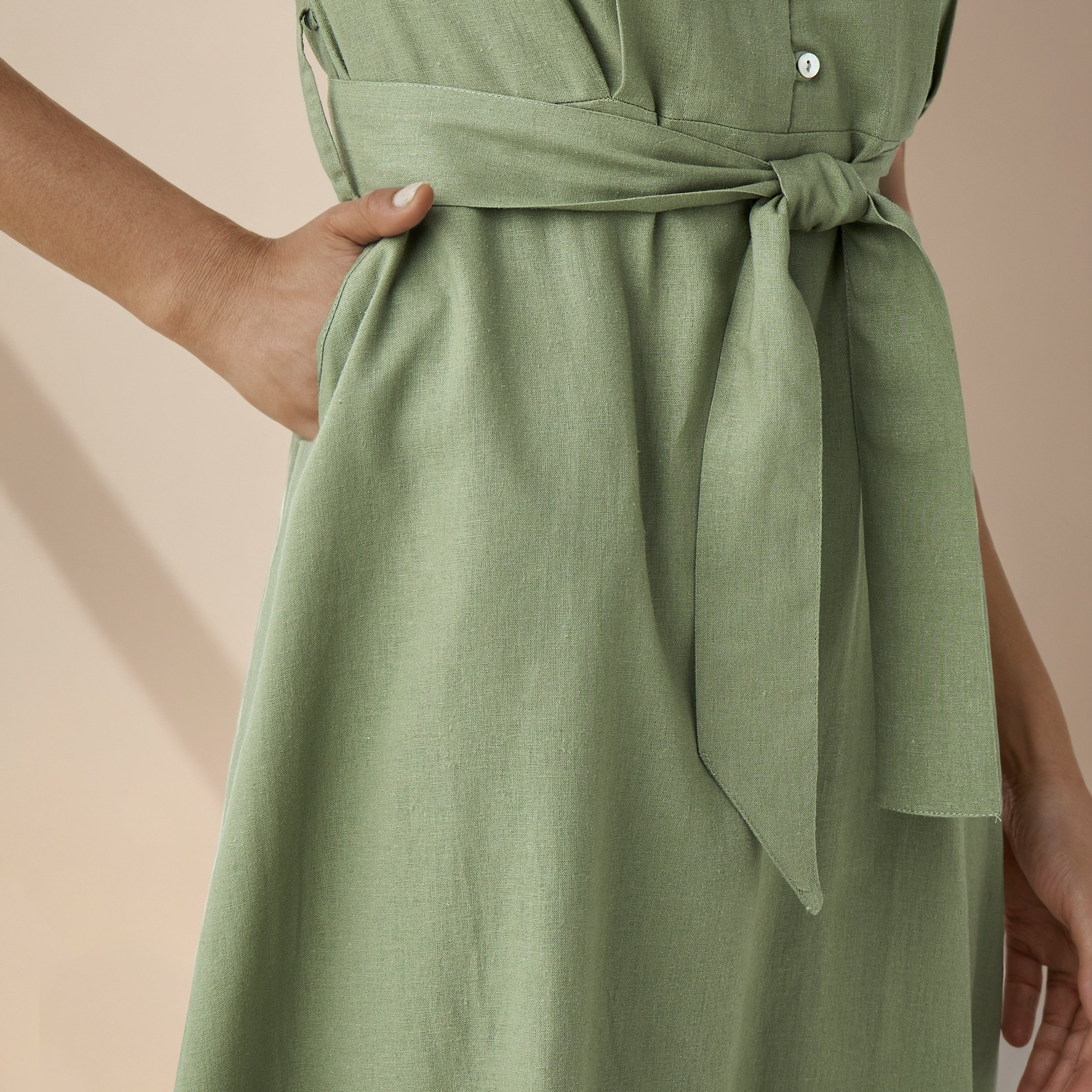Shirt Knee-Length Dress with Waist Tie-Up-women-clothing-dresses-image-5