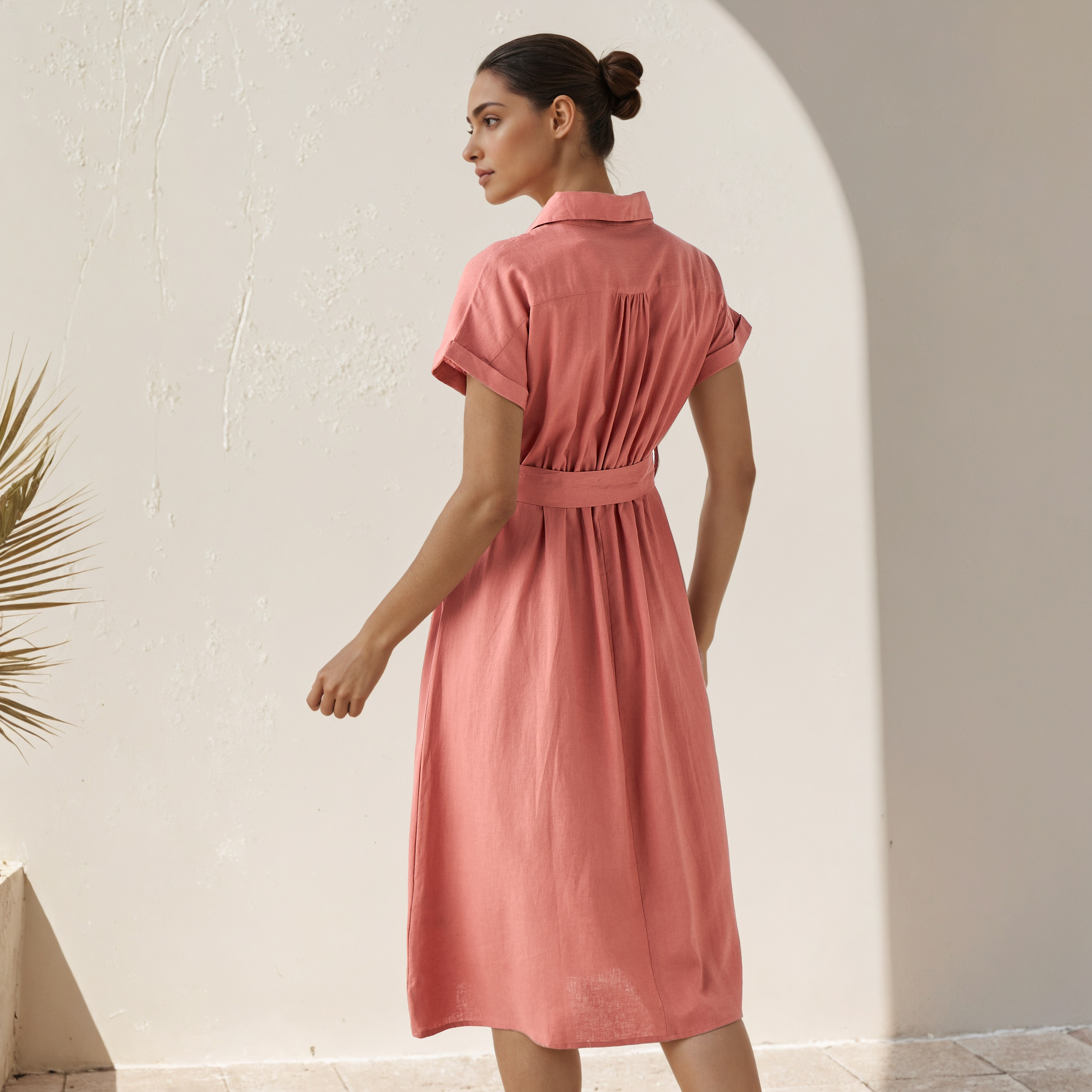Shirt Knee-Length Dress with Waist Tie-Up-women-clothing-dresses-image-3