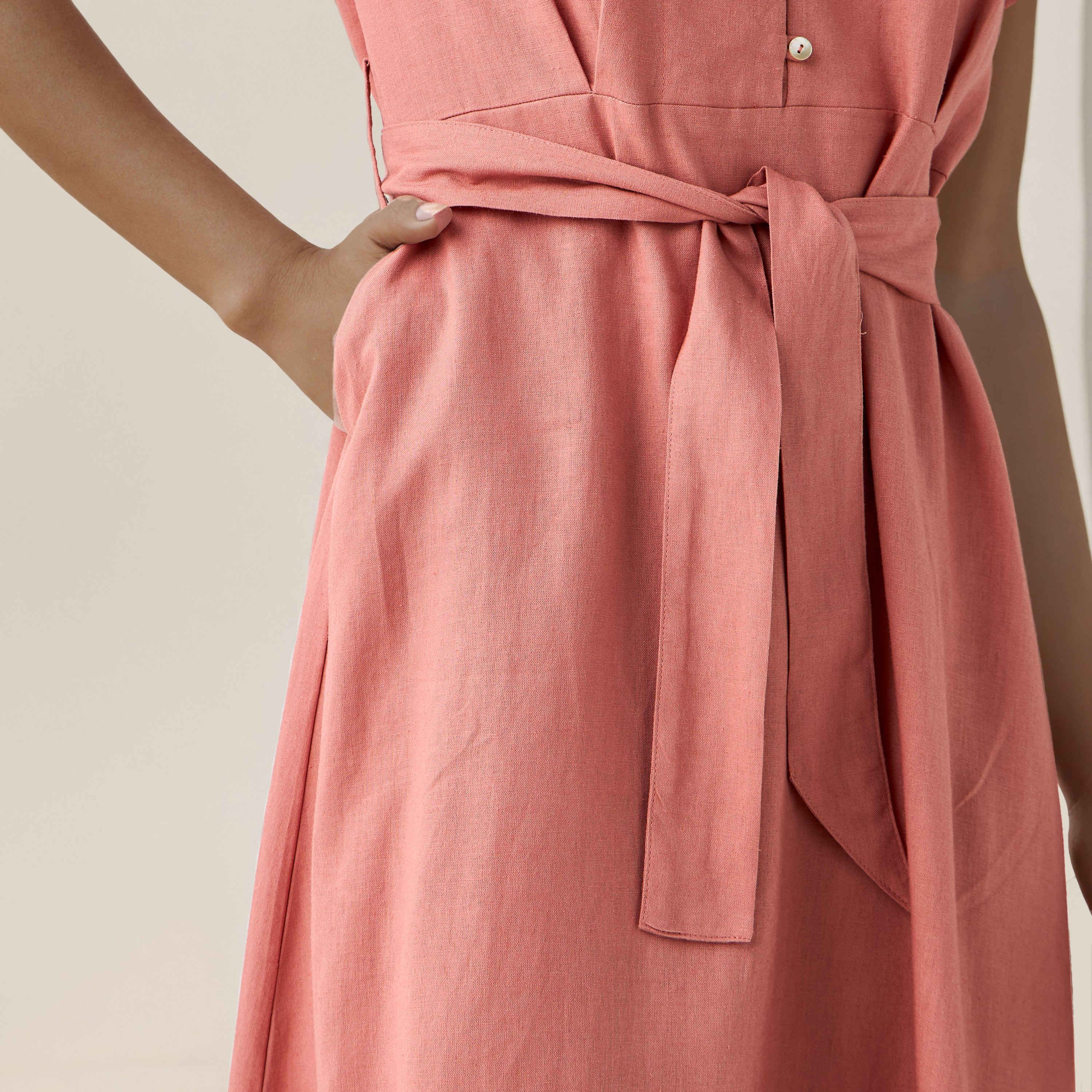 Shirt Knee-Length Dress with Waist Tie-Up-women-clothing-dresses-image-5