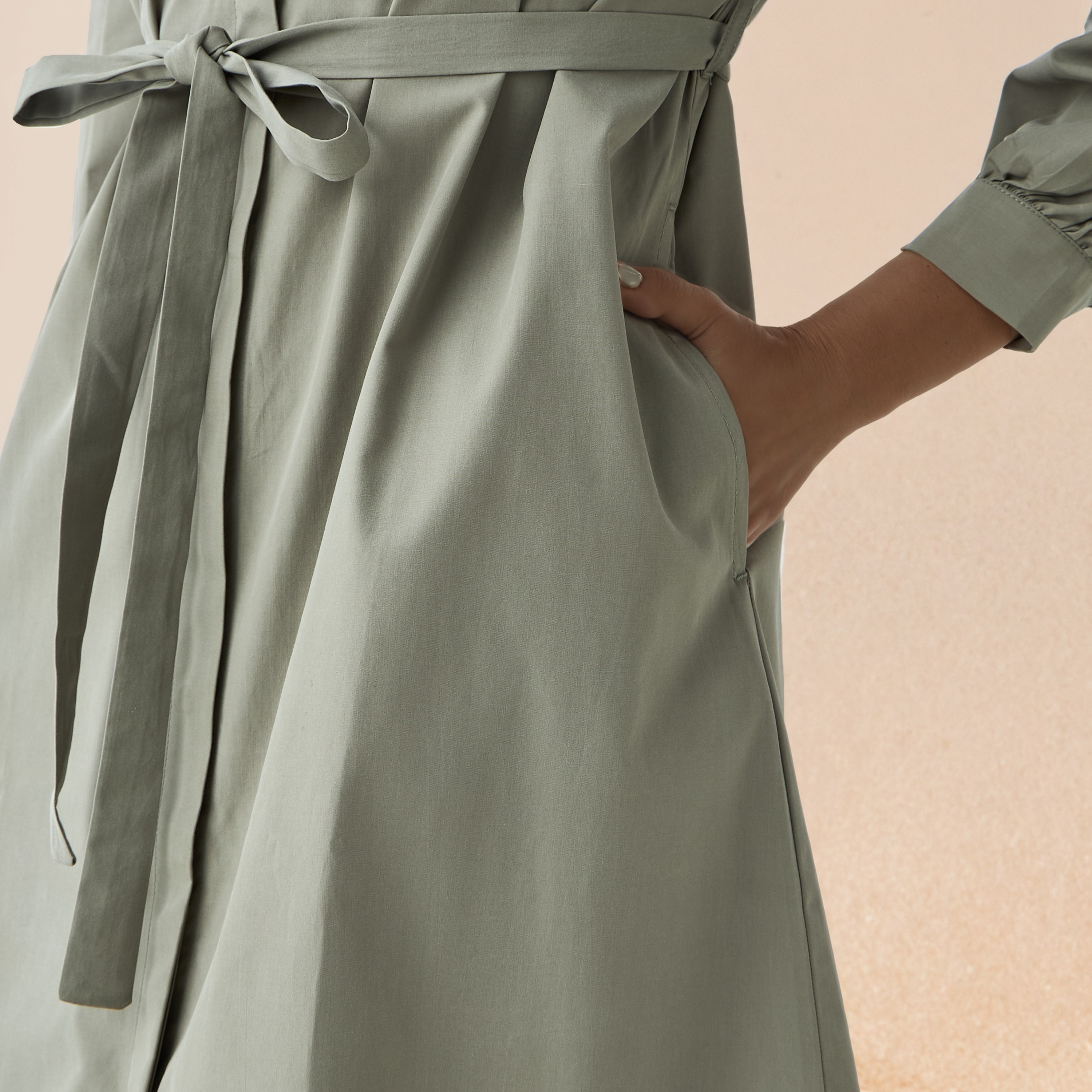 Shirt Knee-Length Dress with Waist Tie-Up-women-clothing-dresses-image-5