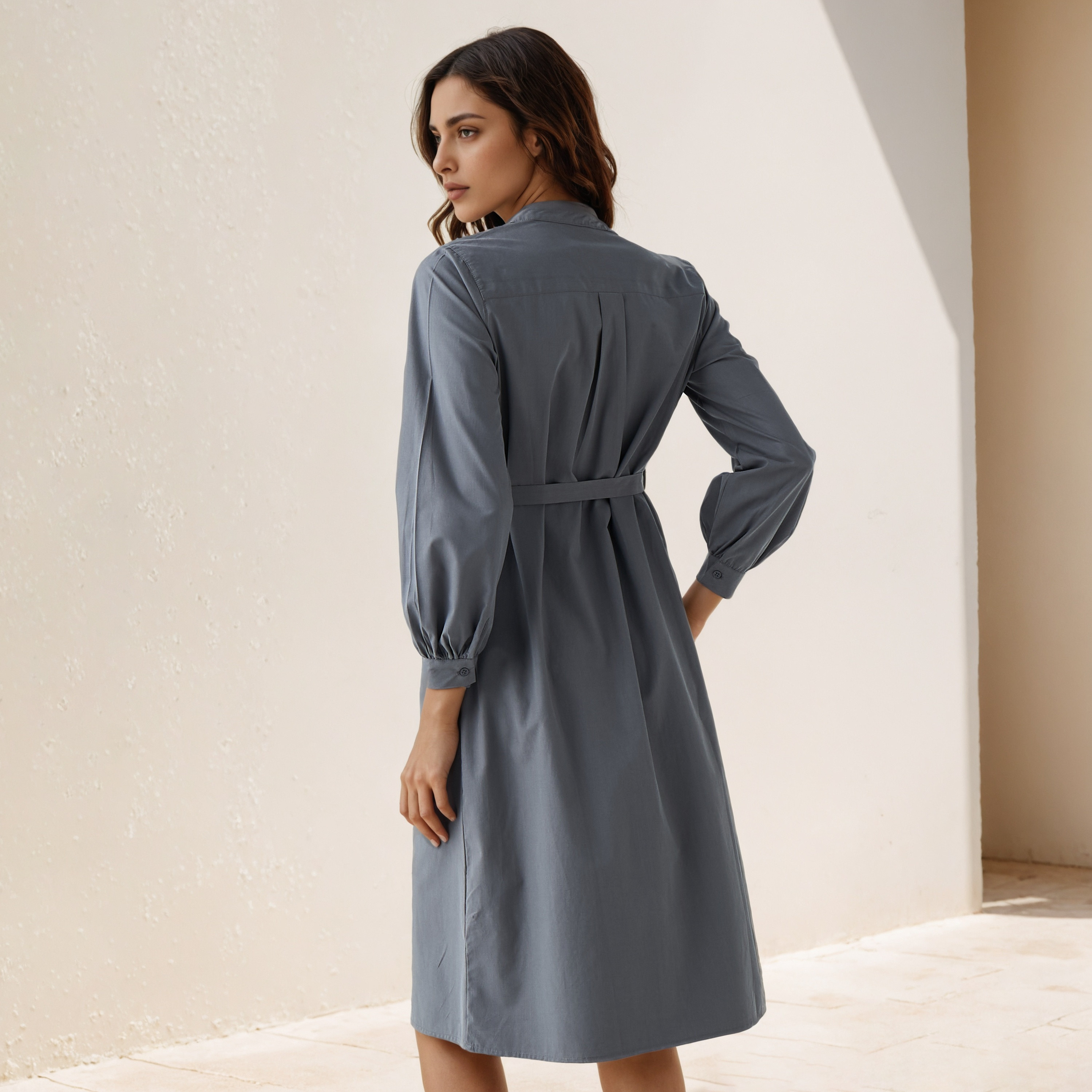 Shirt Knee-Length Dress with Waist Tie-Up-women-clothing-dresses-image-3