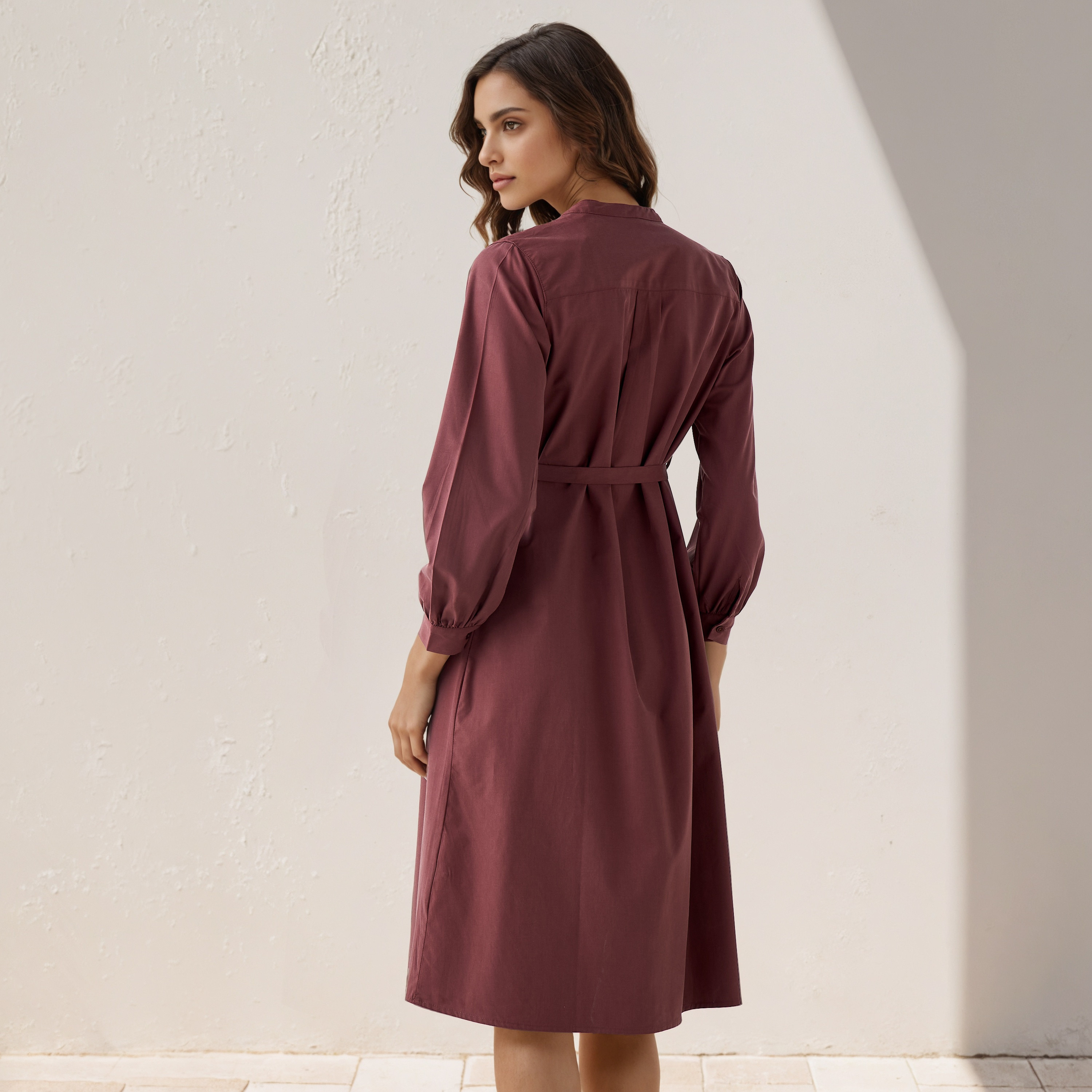 Shirt Knee-Length Dress with Waist Tie-Up-women-clothing-dresses-image-3
