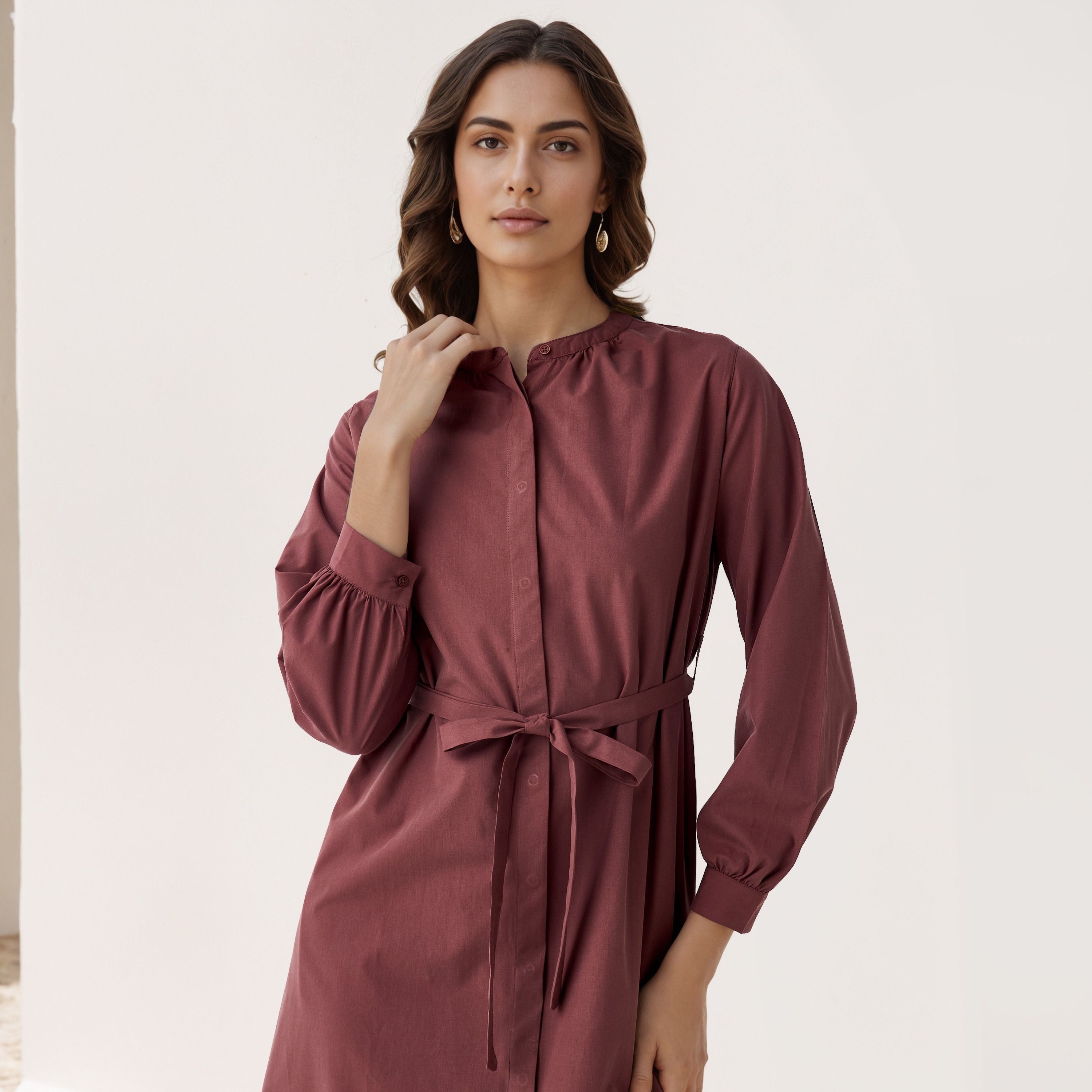 Shirt Knee-Length Dress with Waist Tie-Up-women-clothing-dresses-image-4