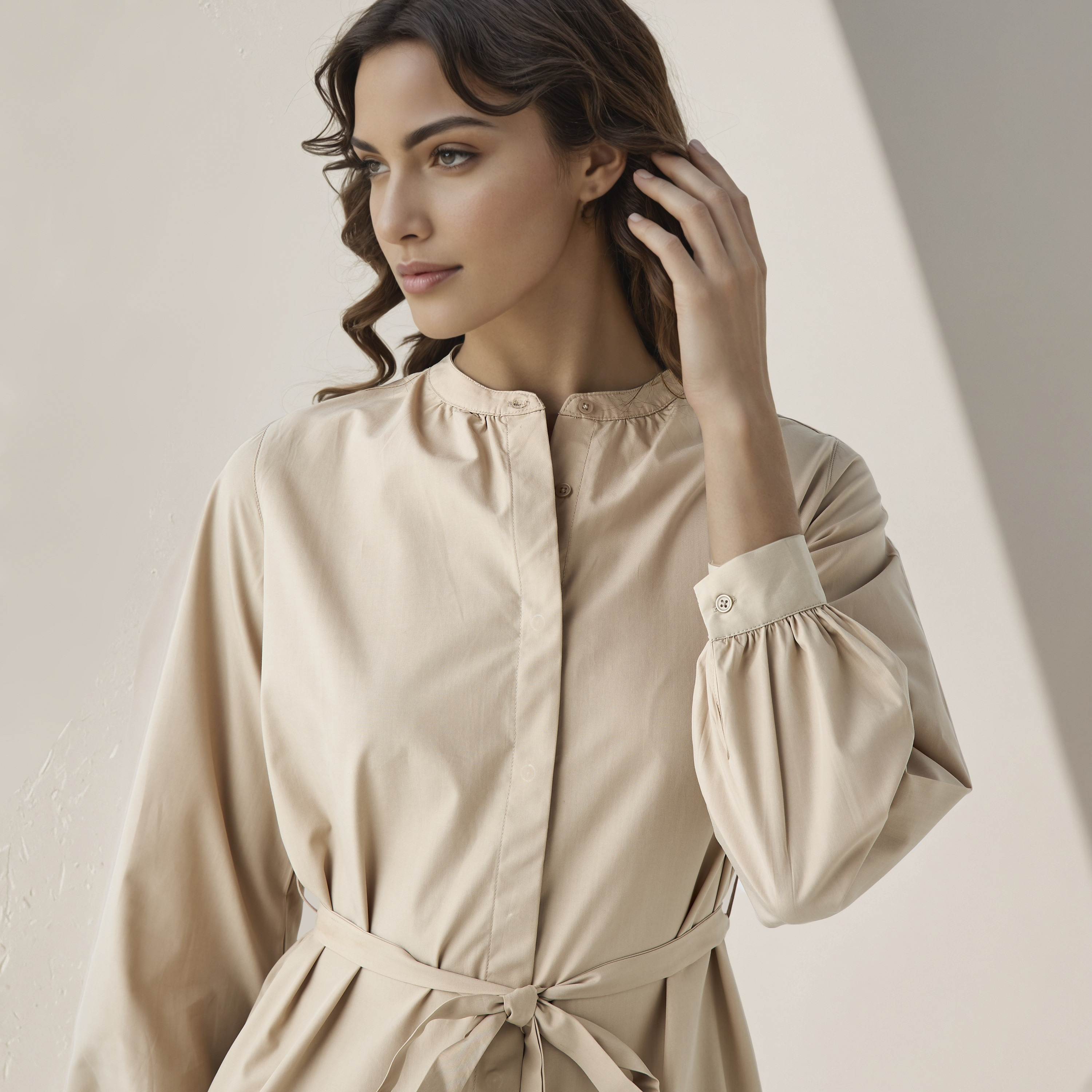 Shirt Knee-Length Dress with Waist Tie-Up-women-clothing-dresses-image-4
