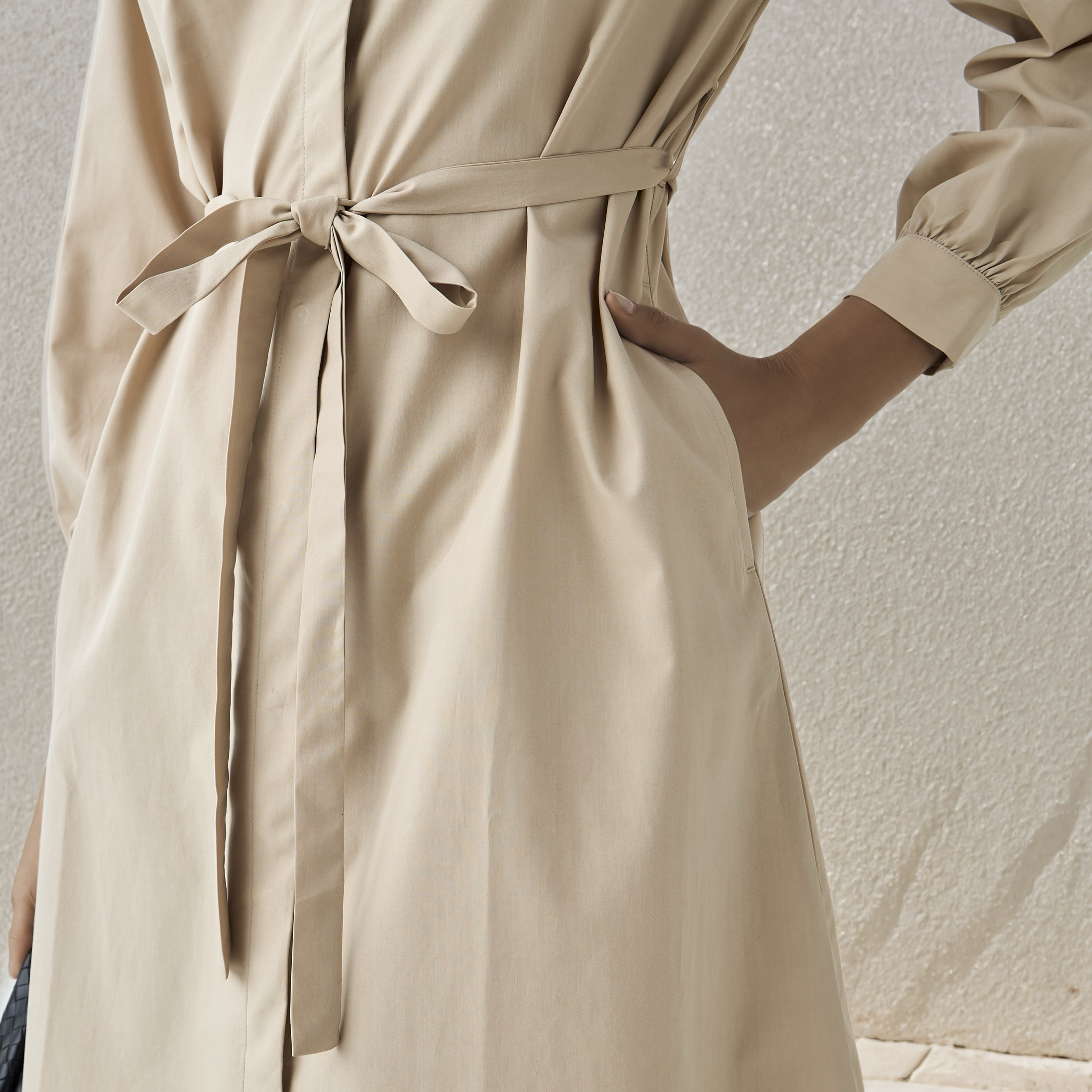 Shirt Knee-Length Dress with Waist Tie-Up-women-clothing-dresses-image-5