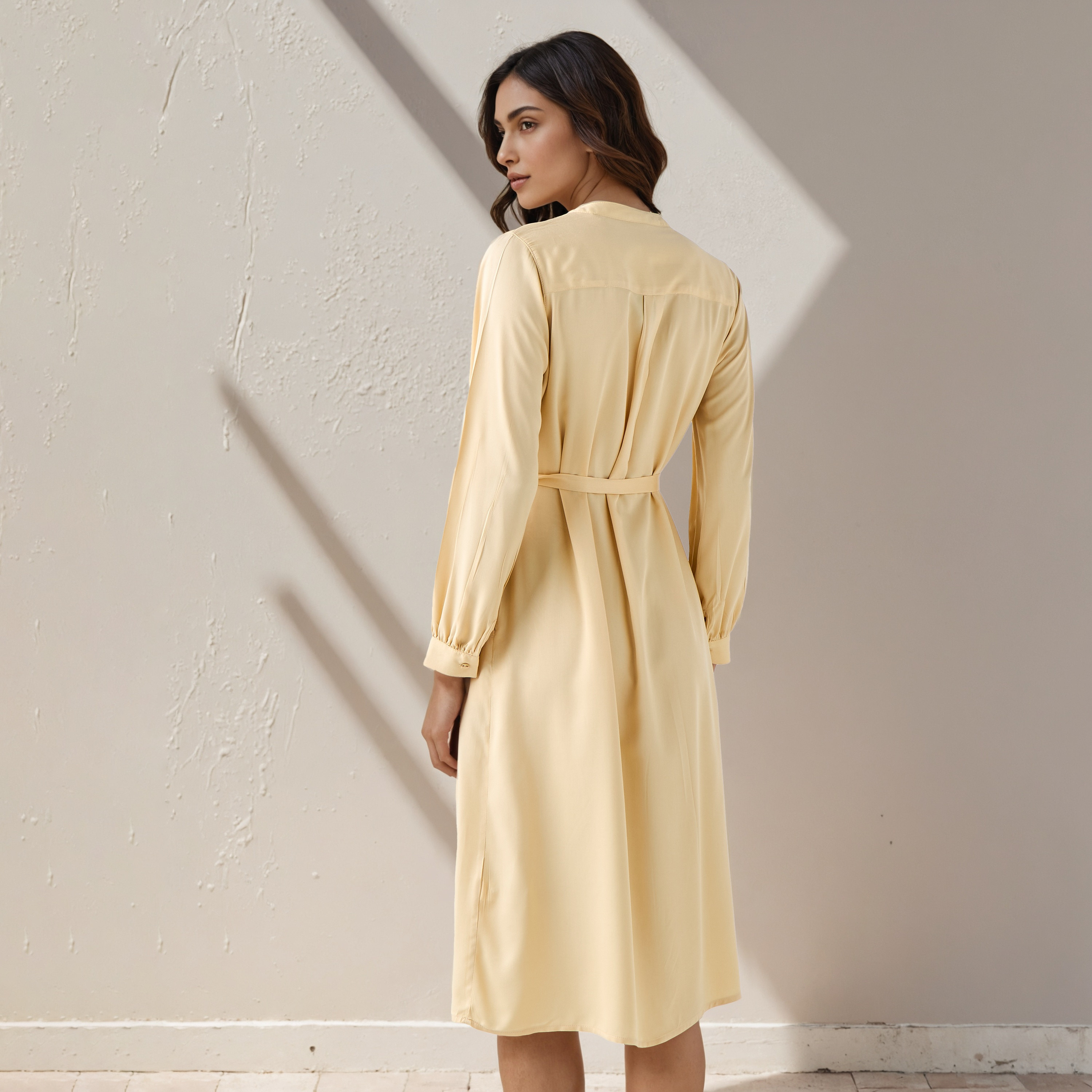 Shirt Midi Rayon Dress with Mandarin Collar-women-clothing-dresses-image-3
