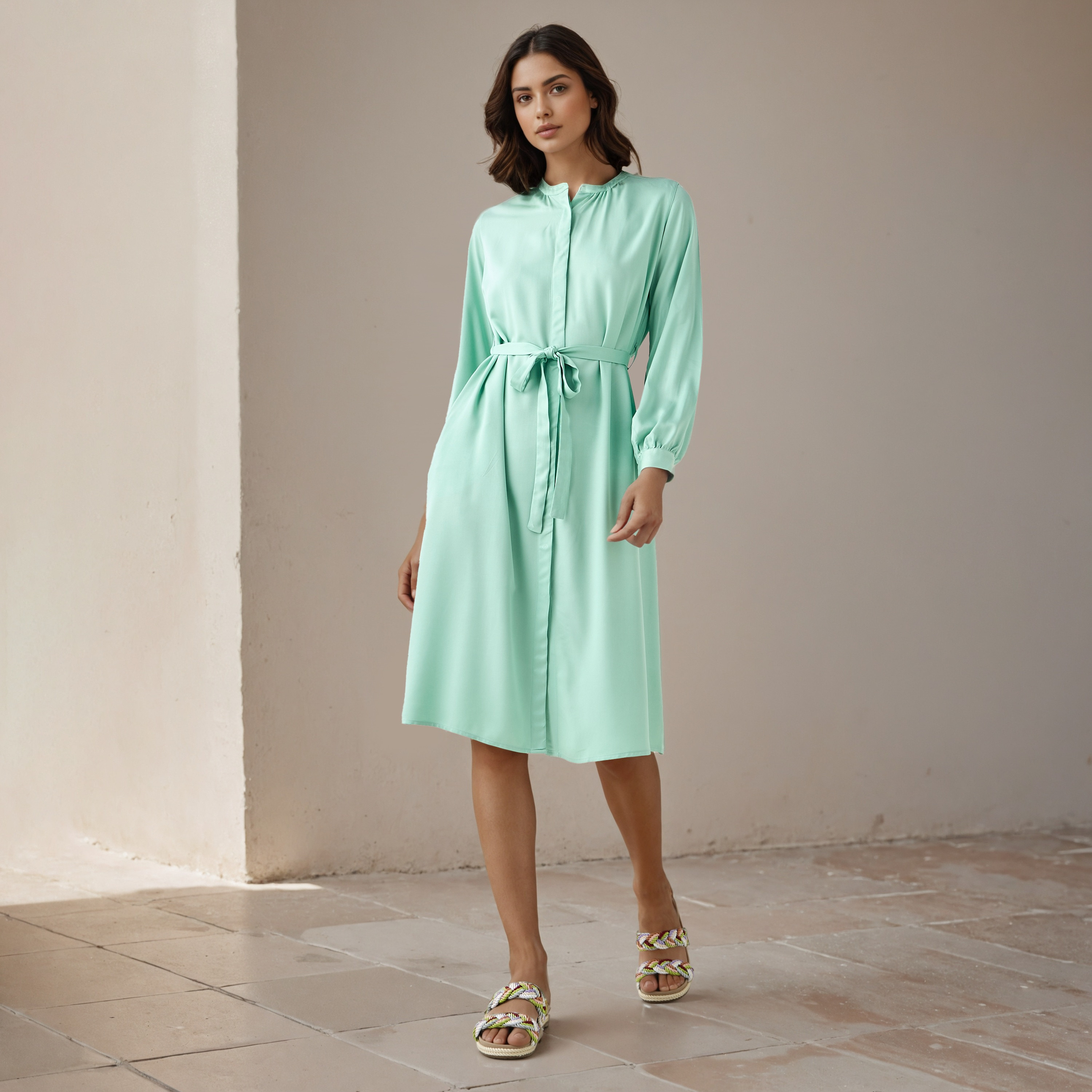 Shirt Midi Rayon Dress with Mandarin Collar-PROMO_SP_QA_BUNDLE_2FOR159_180925-image-2