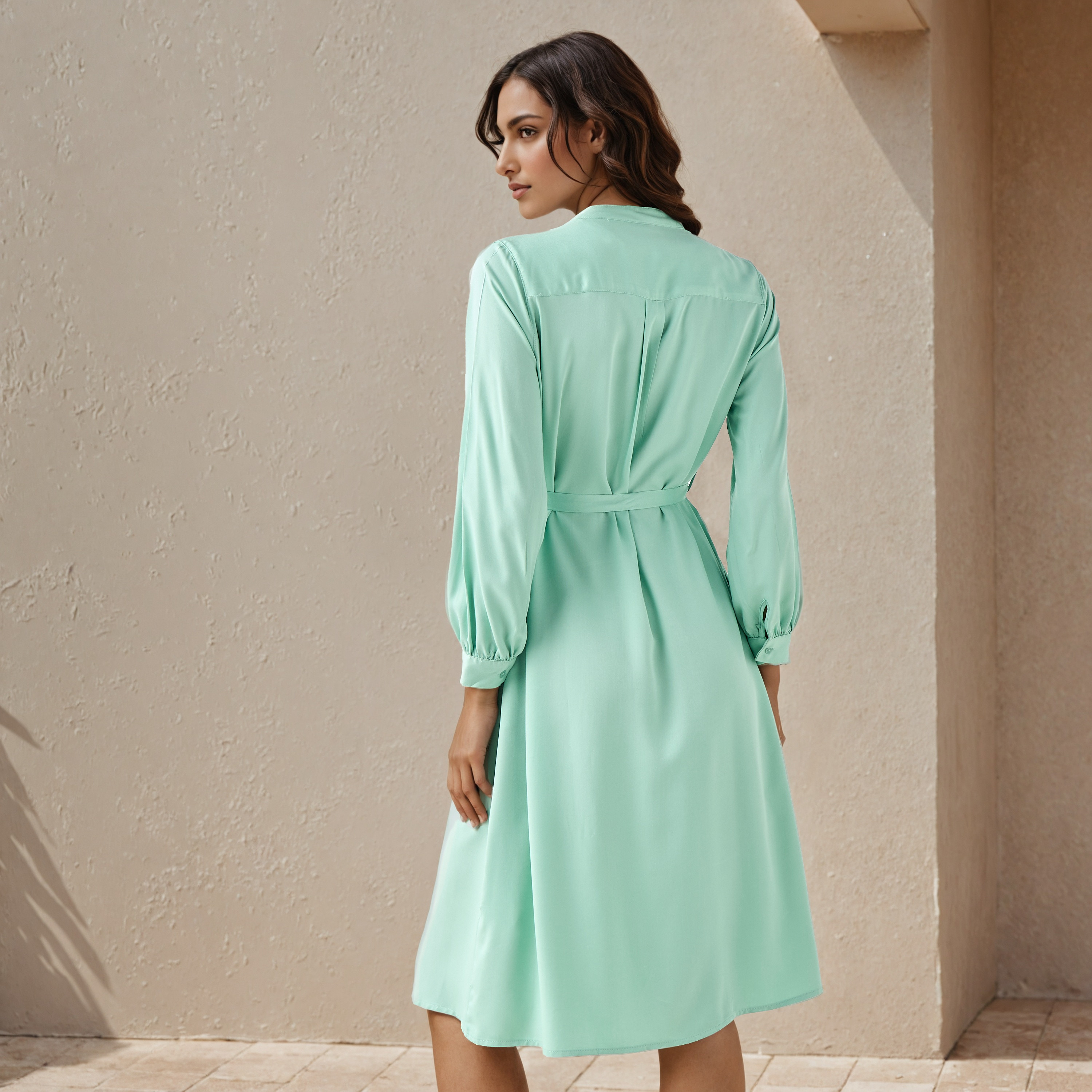 Shirt Midi Rayon Dress with Mandarin Collar-PROMO_SP_QA_BUNDLE_2FOR159_180925-image-3