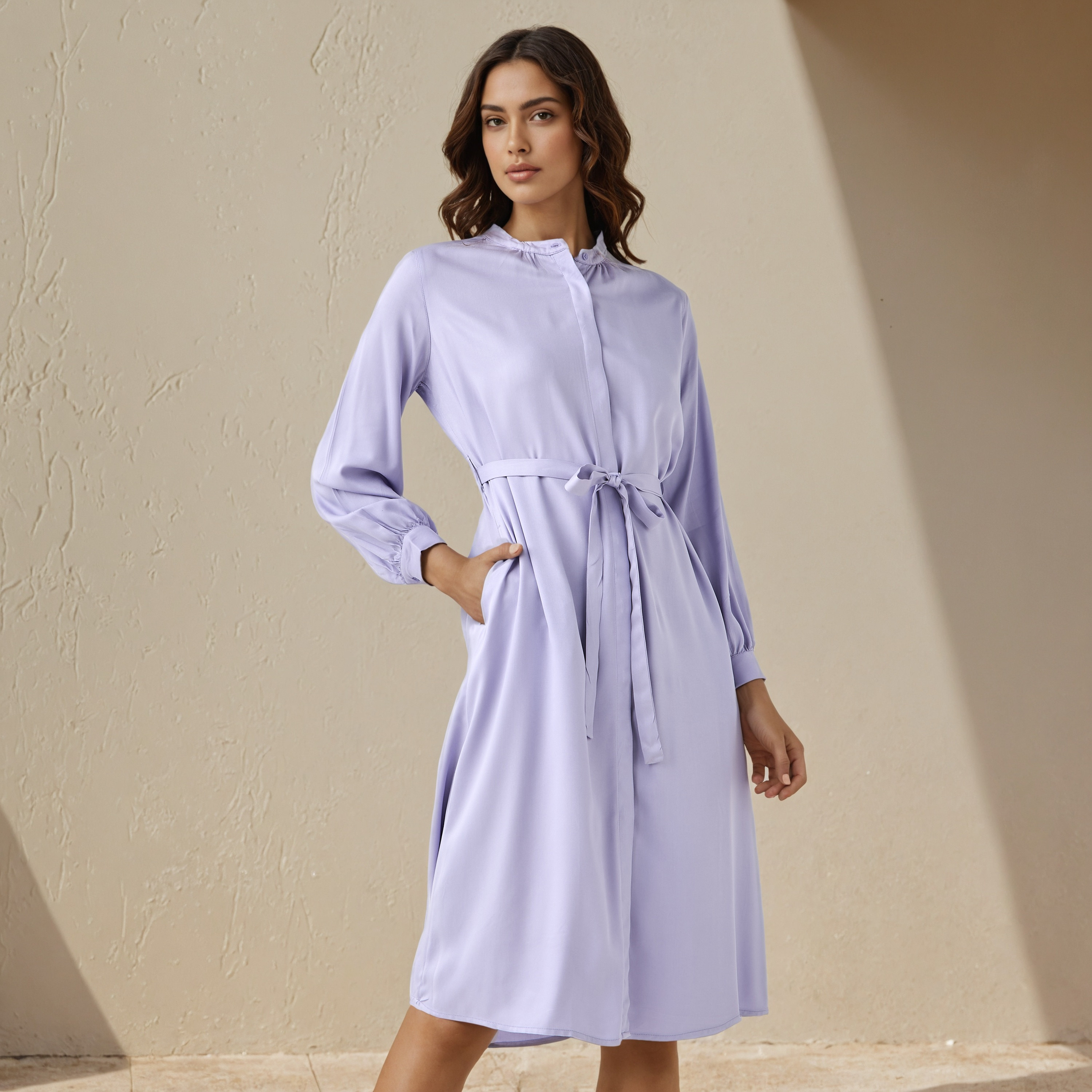 Shirt Midi Rayon Dress with Mandarin Collar-PROMO_SP_QA_BUNDLE_2FOR159_180925-image-1
