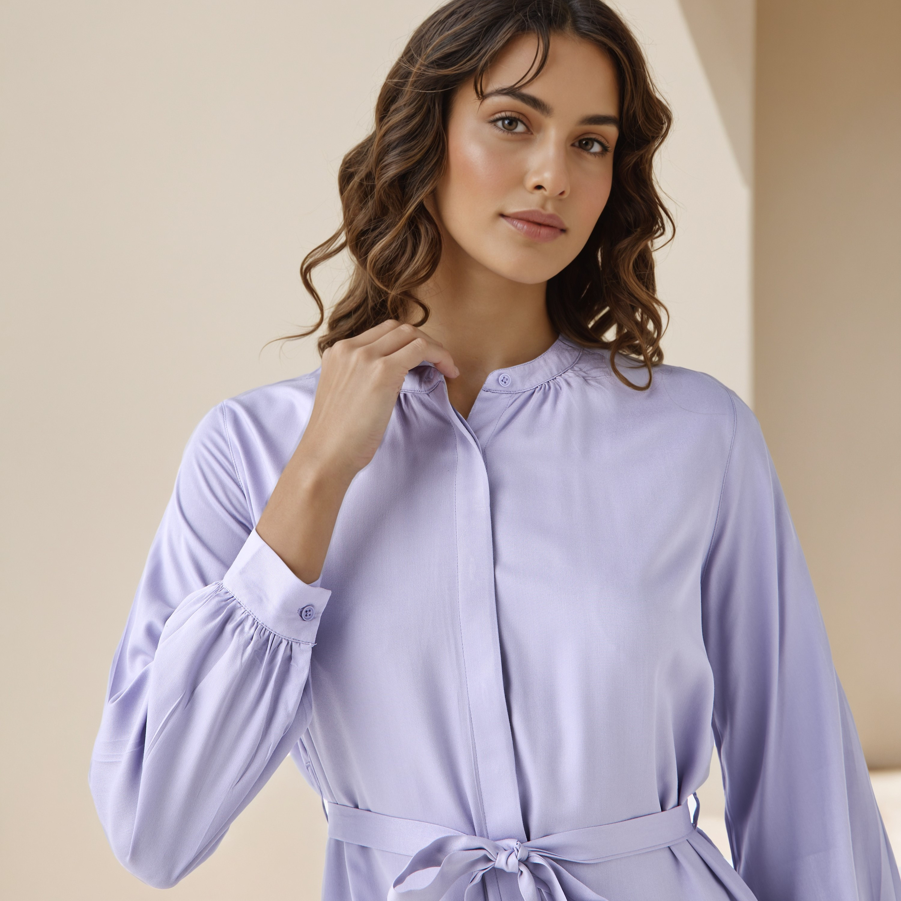 Shirt Midi Rayon Dress with Mandarin Collar-PROMO_SP_QA_BUNDLE_2FOR159_180925-image-4