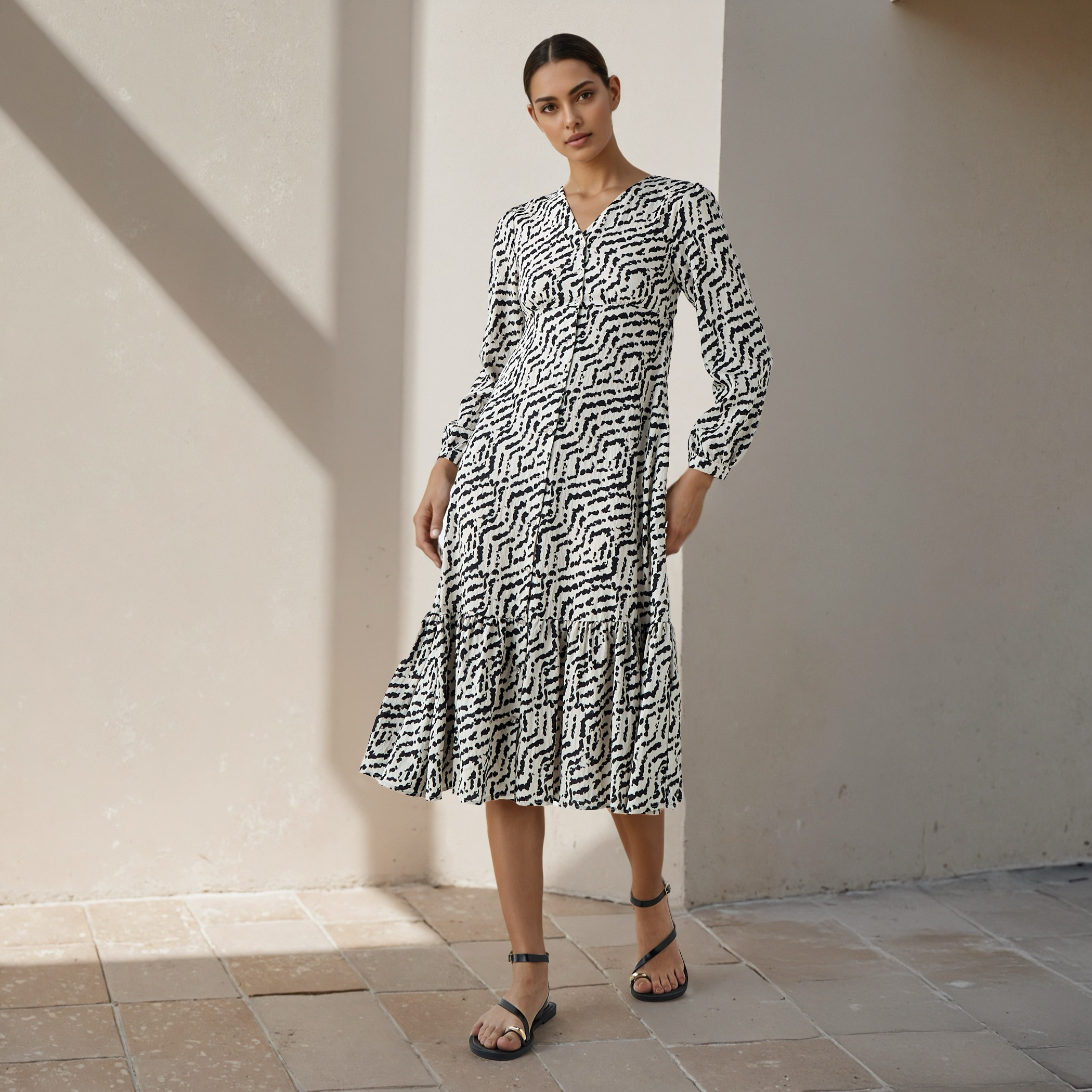 Abstract Print A-line Women Dress with Pockets-women-clothing-dresses-image-2