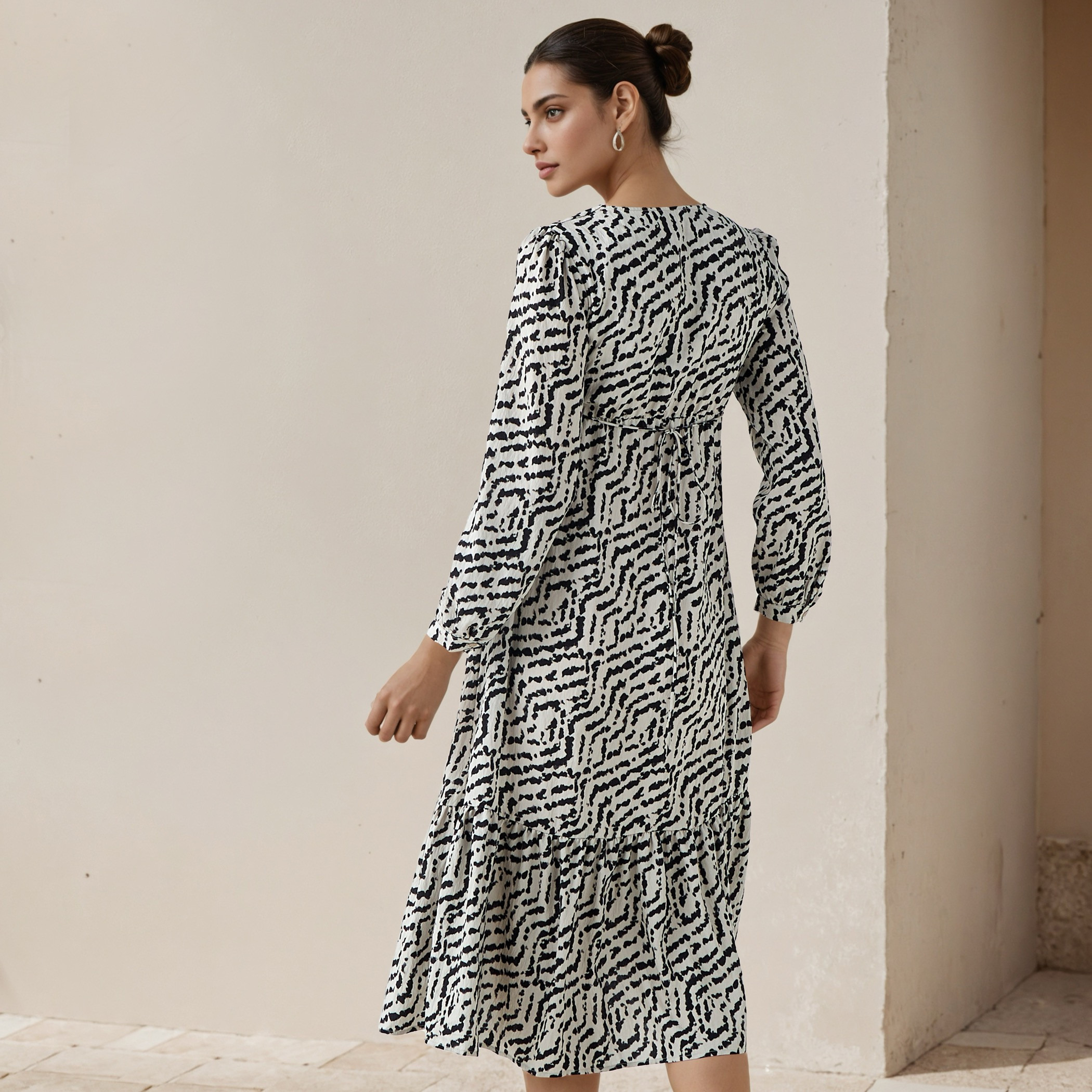 Abstract Print A-line Women Dress with Pockets-women-clothing-dresses-image-3