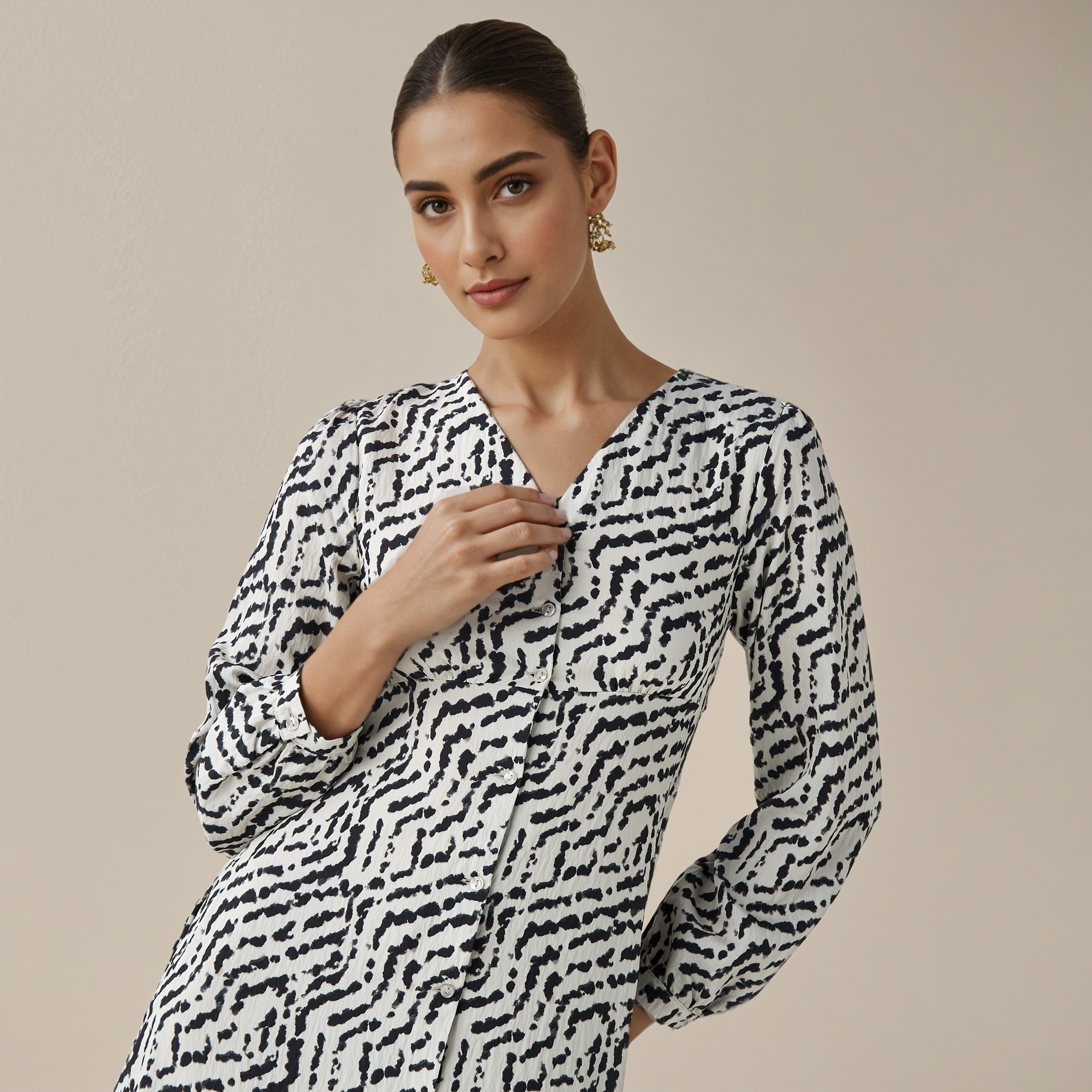 Abstract Print A-line Women Dress with Pockets-women-clothing-dresses-image-4