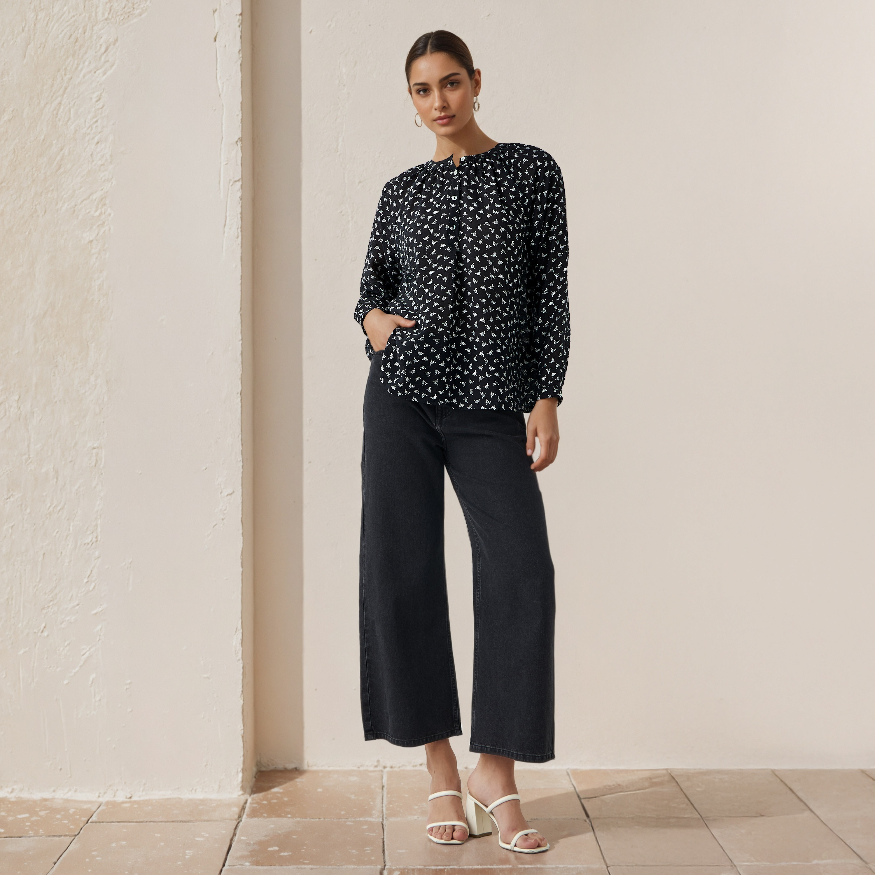 Mandarin Collar Top with Print-women-clothing-shirtsandblouses-blouses-image-2