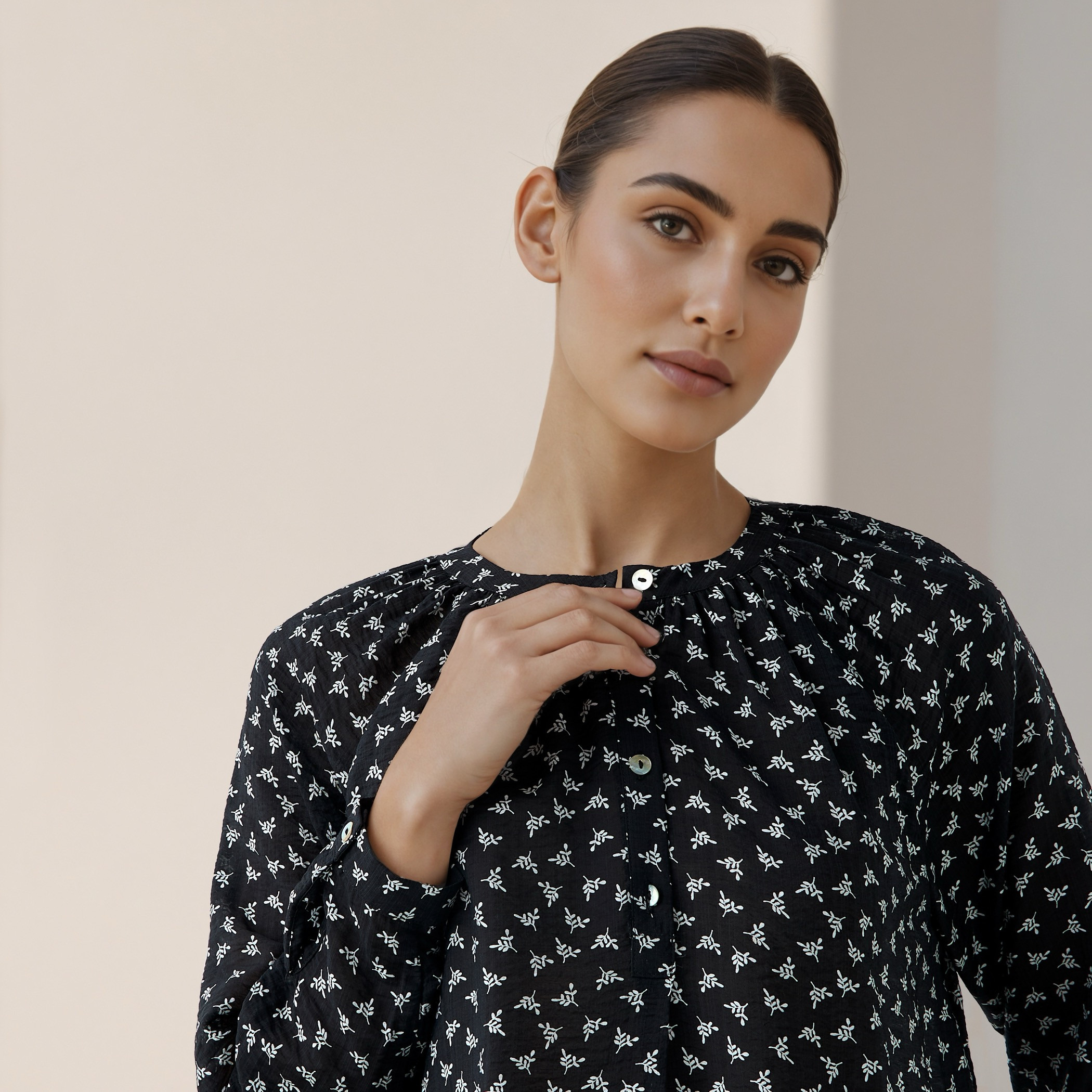 Mandarin Collar Top with Print-women-clothing-shirtsandblouses-blouses-image-4