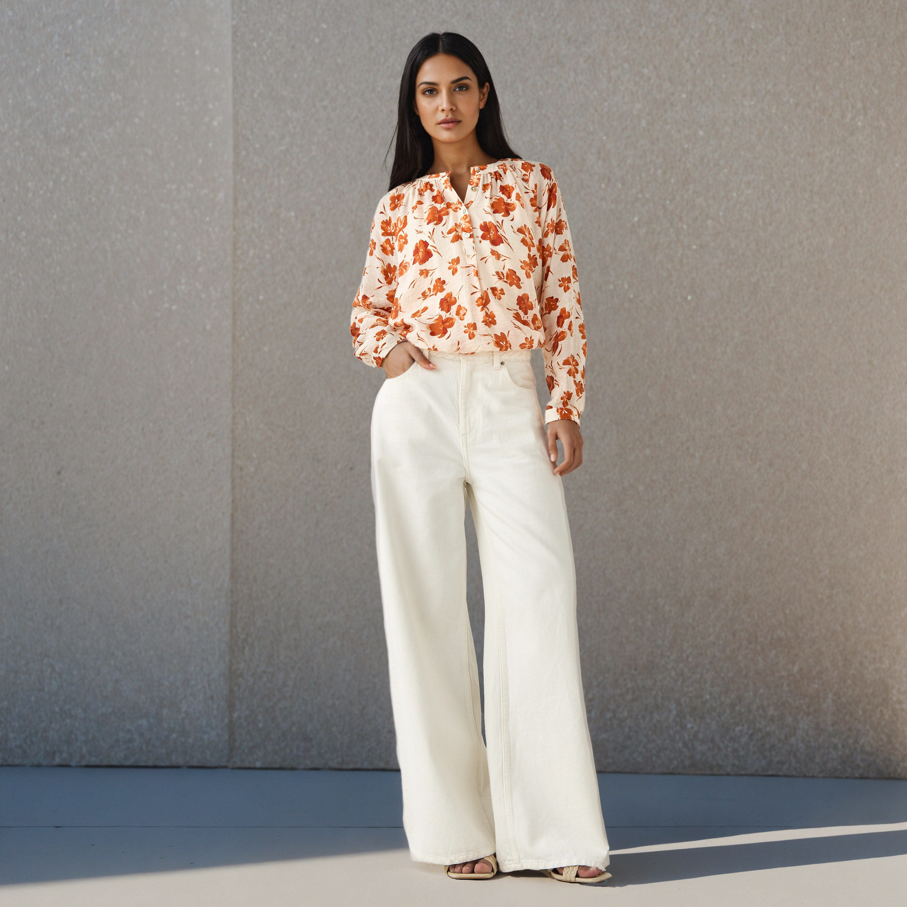 Mandarin Collar Top with Floral Print-women-clothing-shirtsandblouses-blouses-image-2