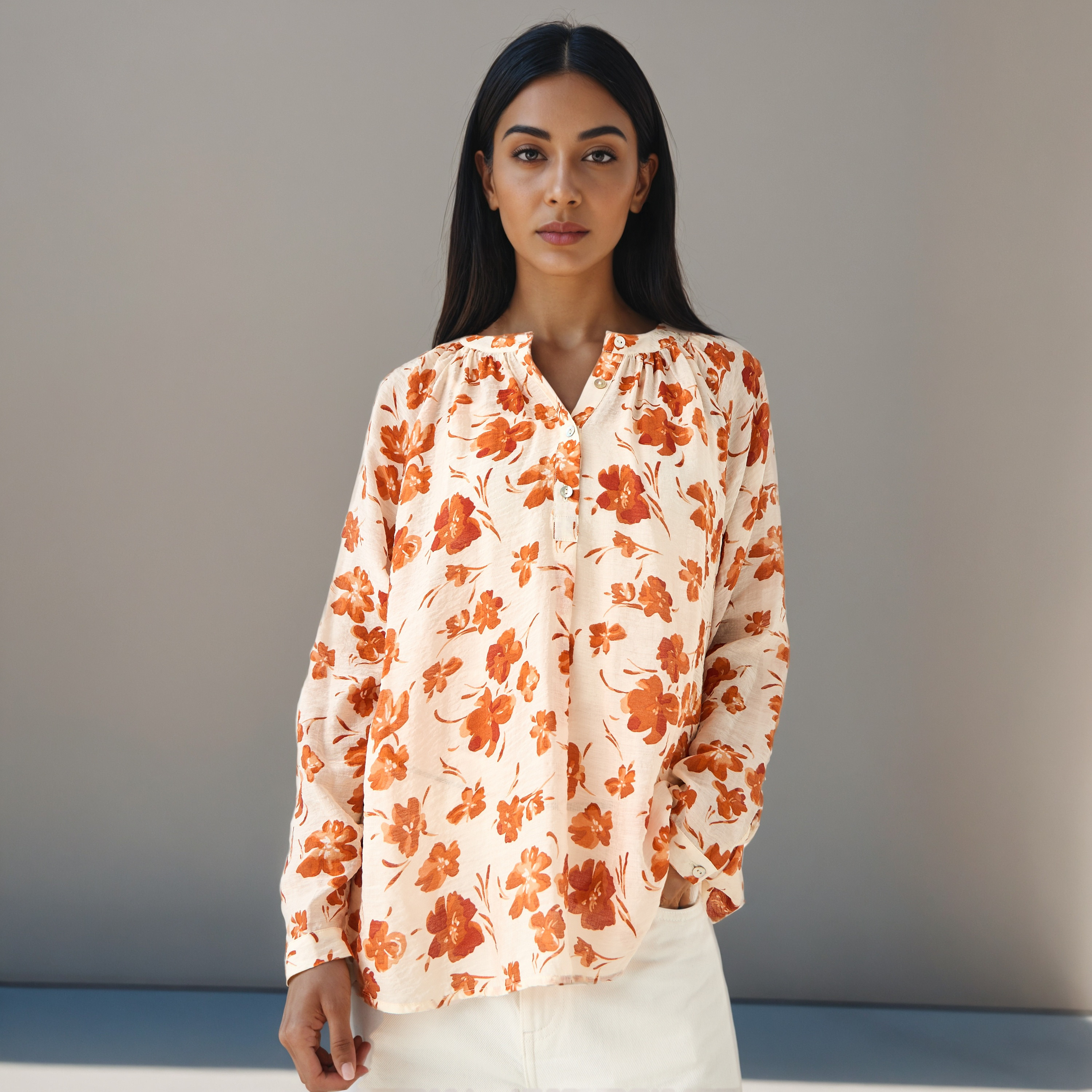 Mandarin Collar Top with Floral Print-women-clothing-shirtsandblouses-blouses-image-6