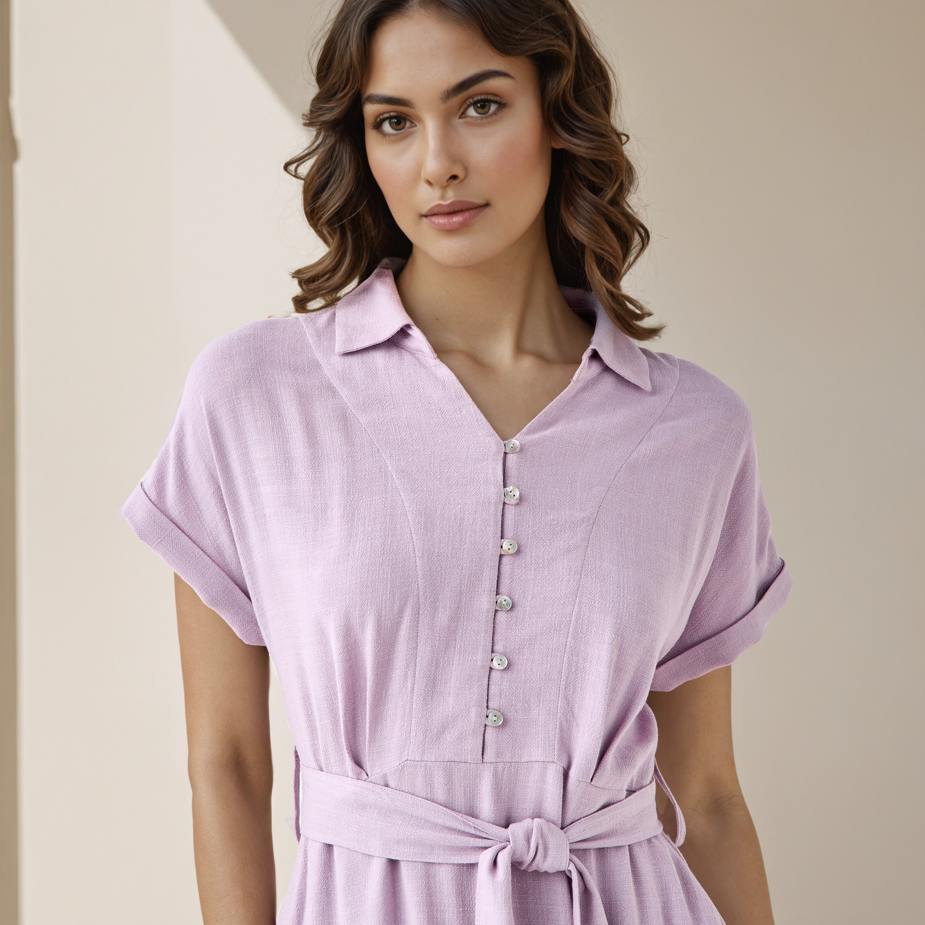 Linen Blend Midi Shirt Dress with Waist Tie-Up-PROMO_SP_QA_BUNDLE_2FOR159_180925-image-4