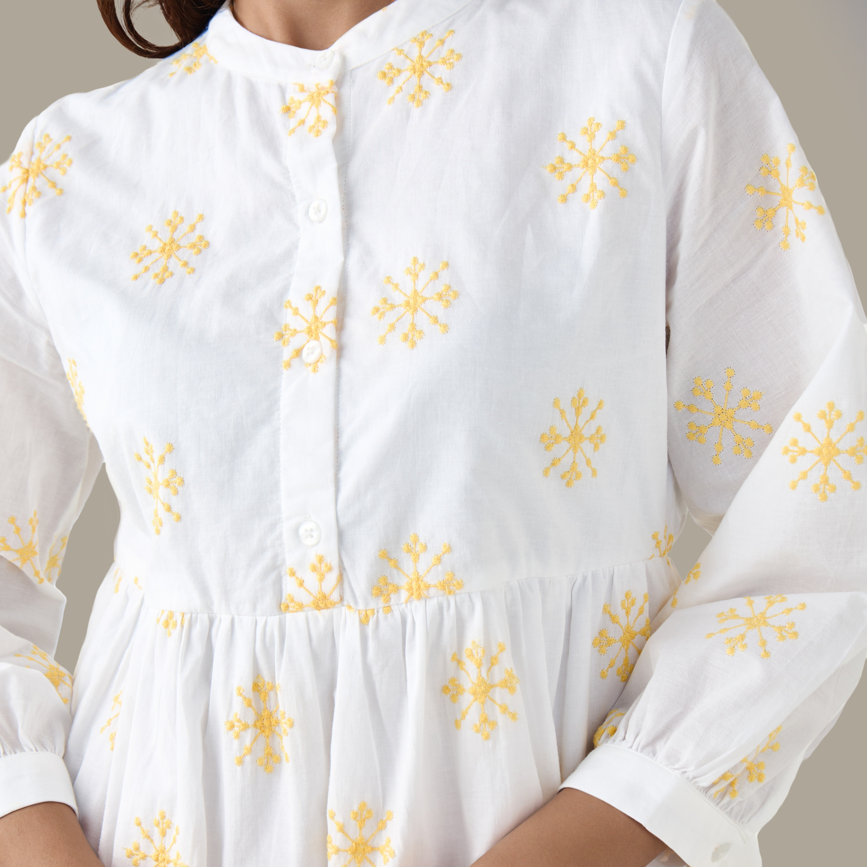 Embroidered Tiered Women Dress with Mandarin Collar Cotton-women-clothing-dresses-image-5
