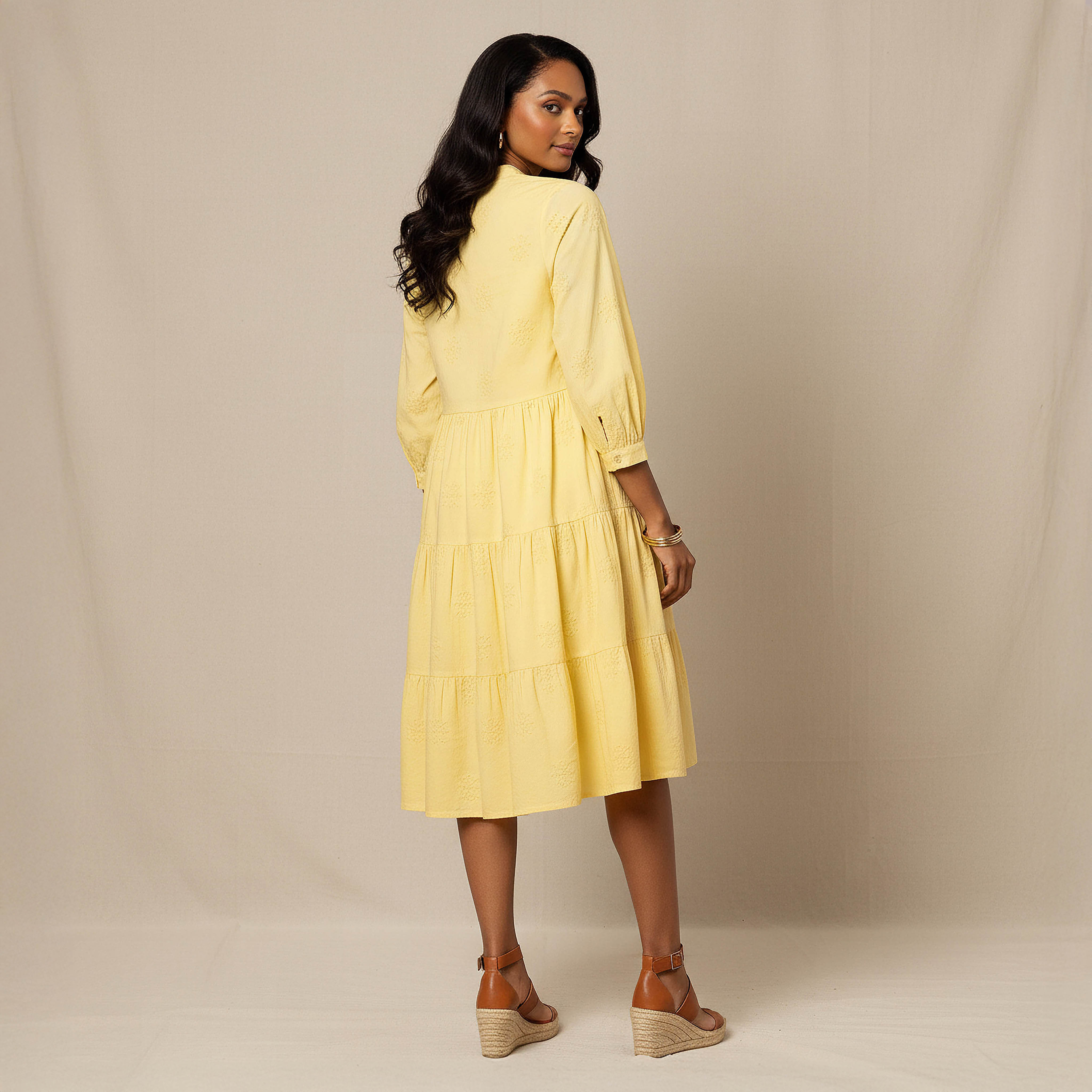 Embroidered Tiered Women Dress with Mandarin Collar Cotton-women-clothing-dresses-image-3