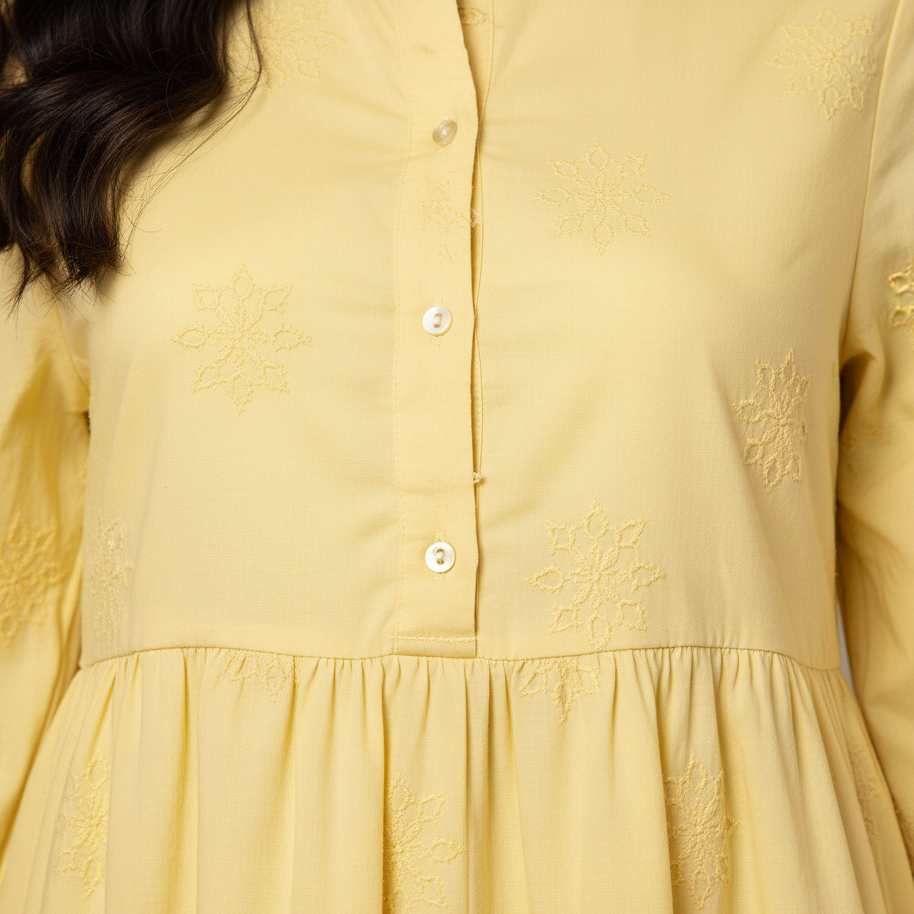 Embroidered Tiered Women Dress with Mandarin Collar Cotton-women-clothing-dresses-image-4