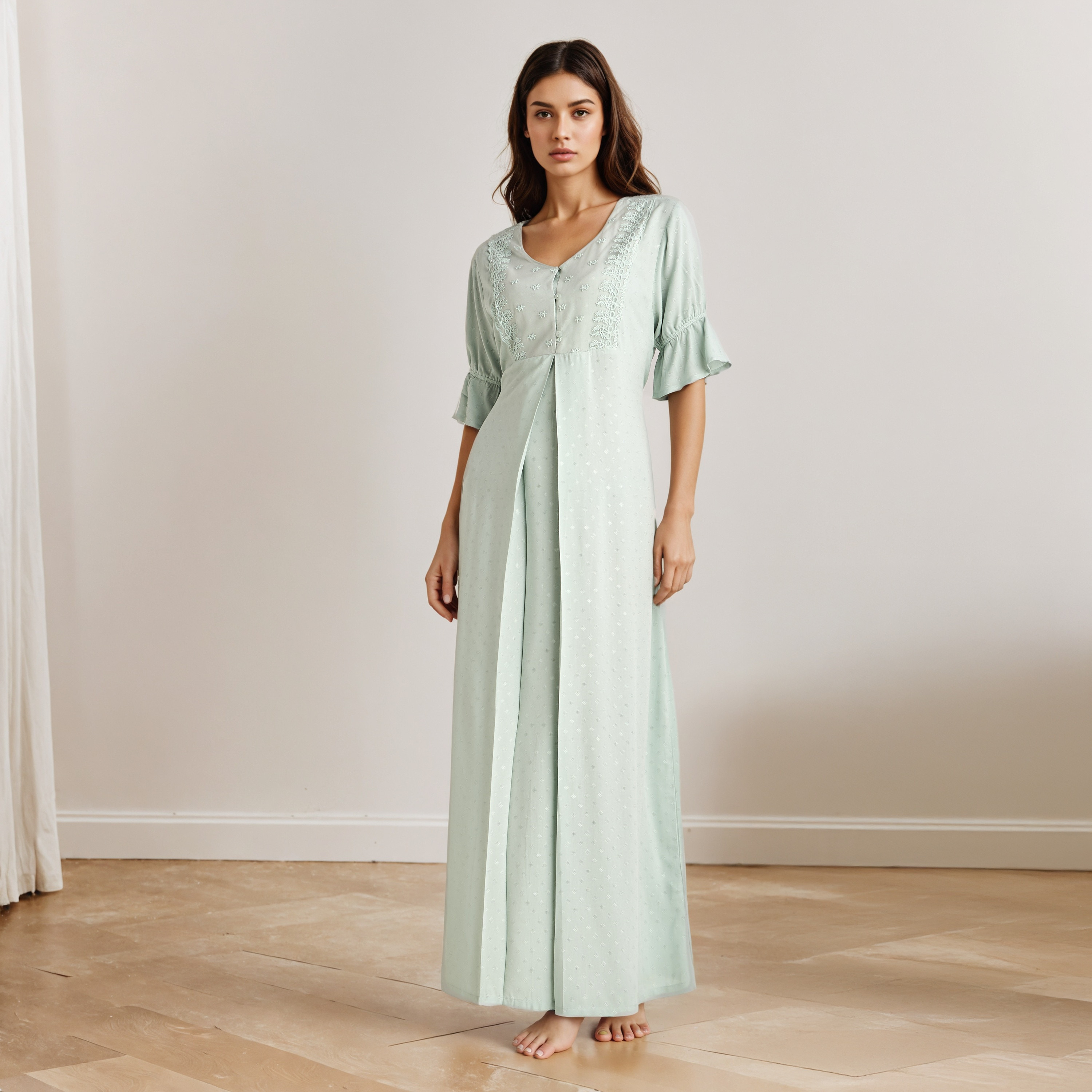 فستان نوم ماكسي فيسكوز بتطريز-women-clothing-nightwear-nighties-image-1