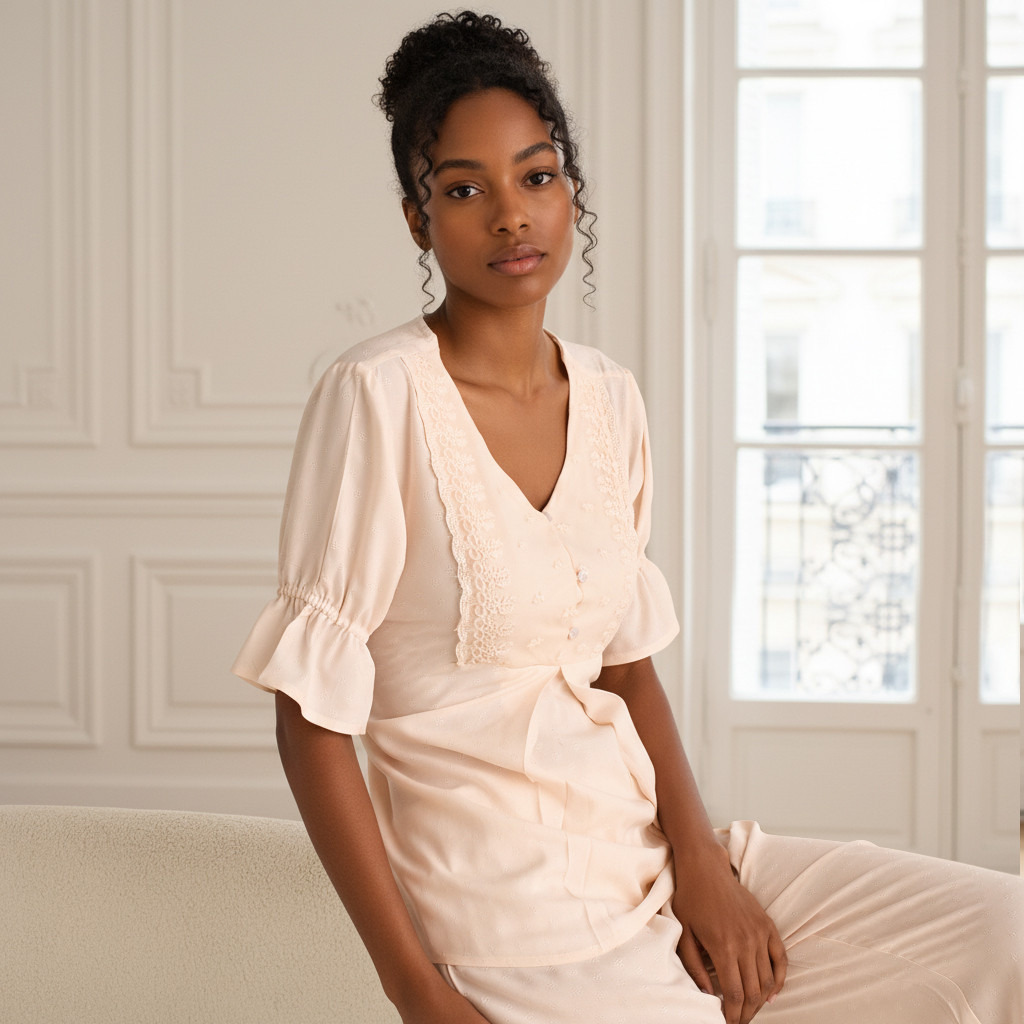 Pyjama Set Button Down Shirt & Trousers Viscose-women-clothing-nightwear-pyjamas-longsets-image-2