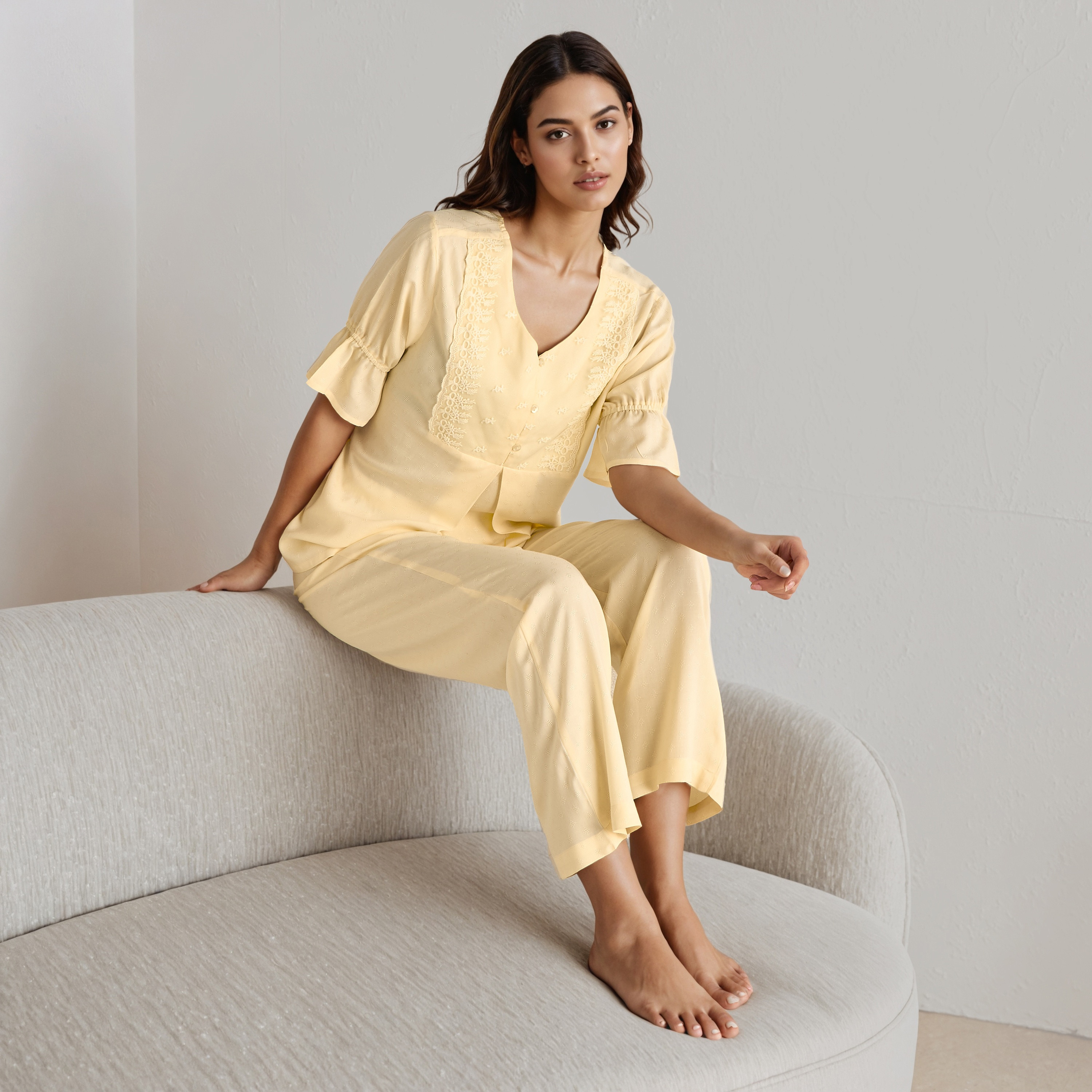Pyjama Set Button Down Shirt & Trousers Viscose-women-clothing-nightwear-pyjamas-longsets-image-1