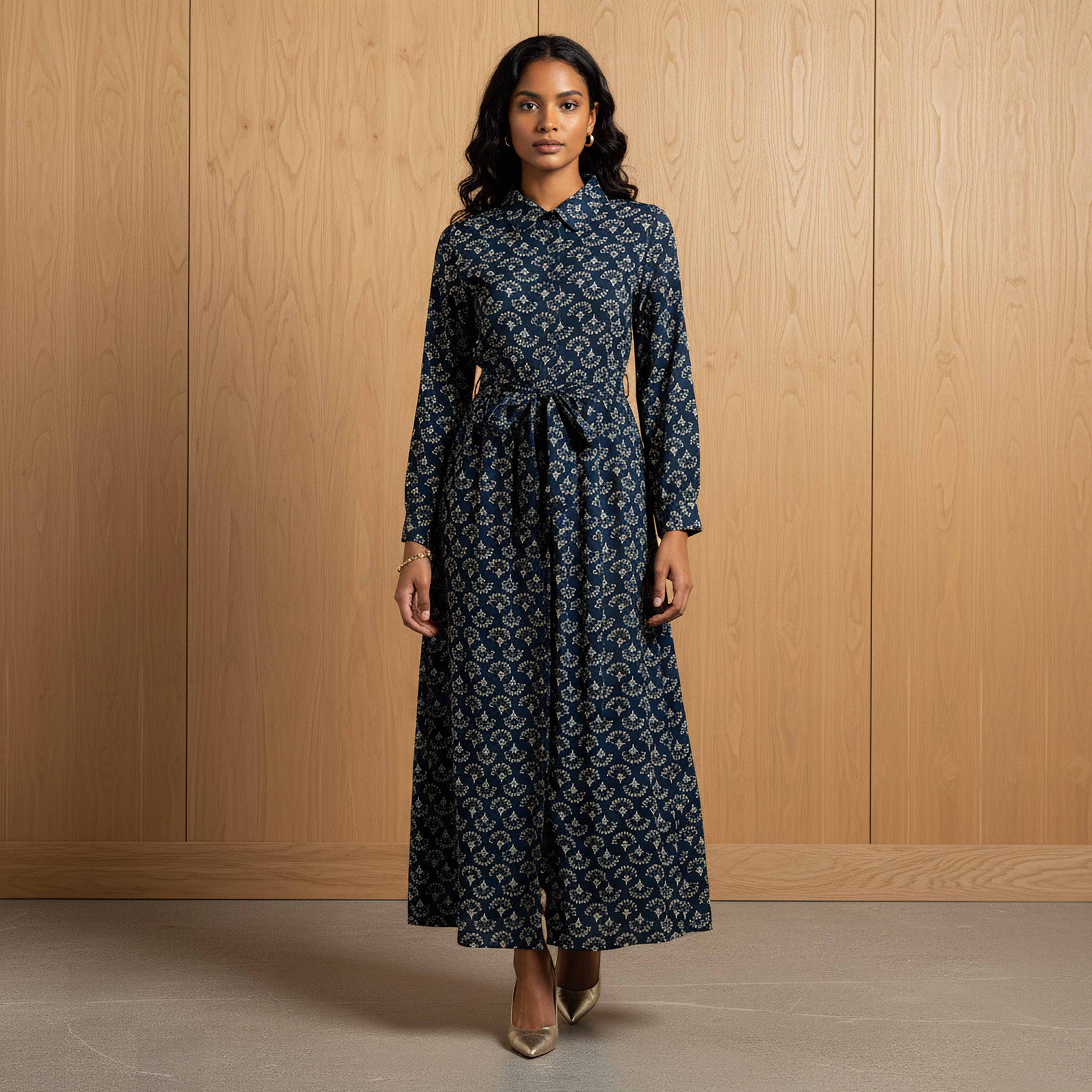 فستان فيسكوز نسائي بطبعة زهور وبتفاصيل رباط-women-clothing-dresses-image-1