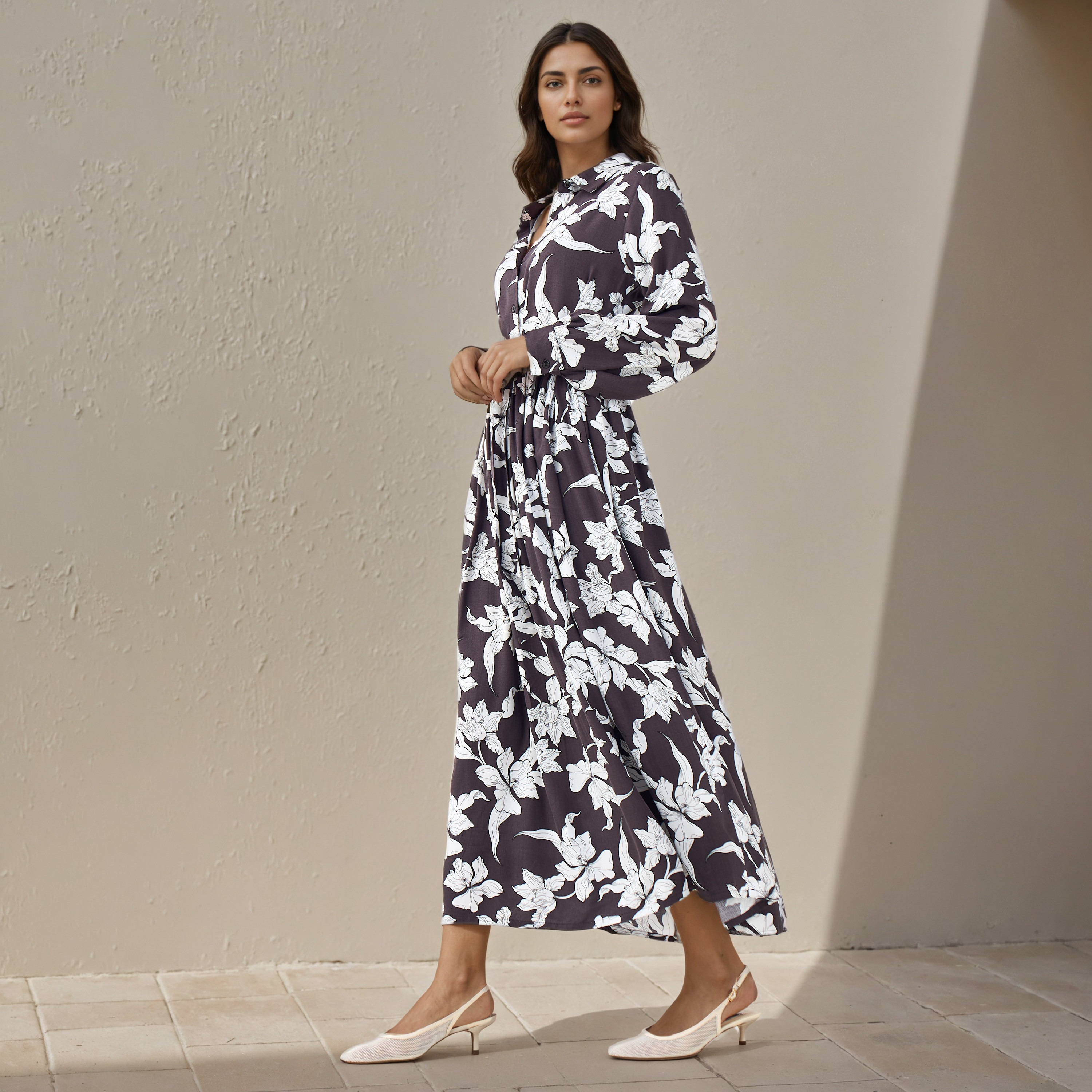فستان فيسكوز نسائي بطبعة زهور وبتفاصيل رباط-women-clothing-dresses-image-2