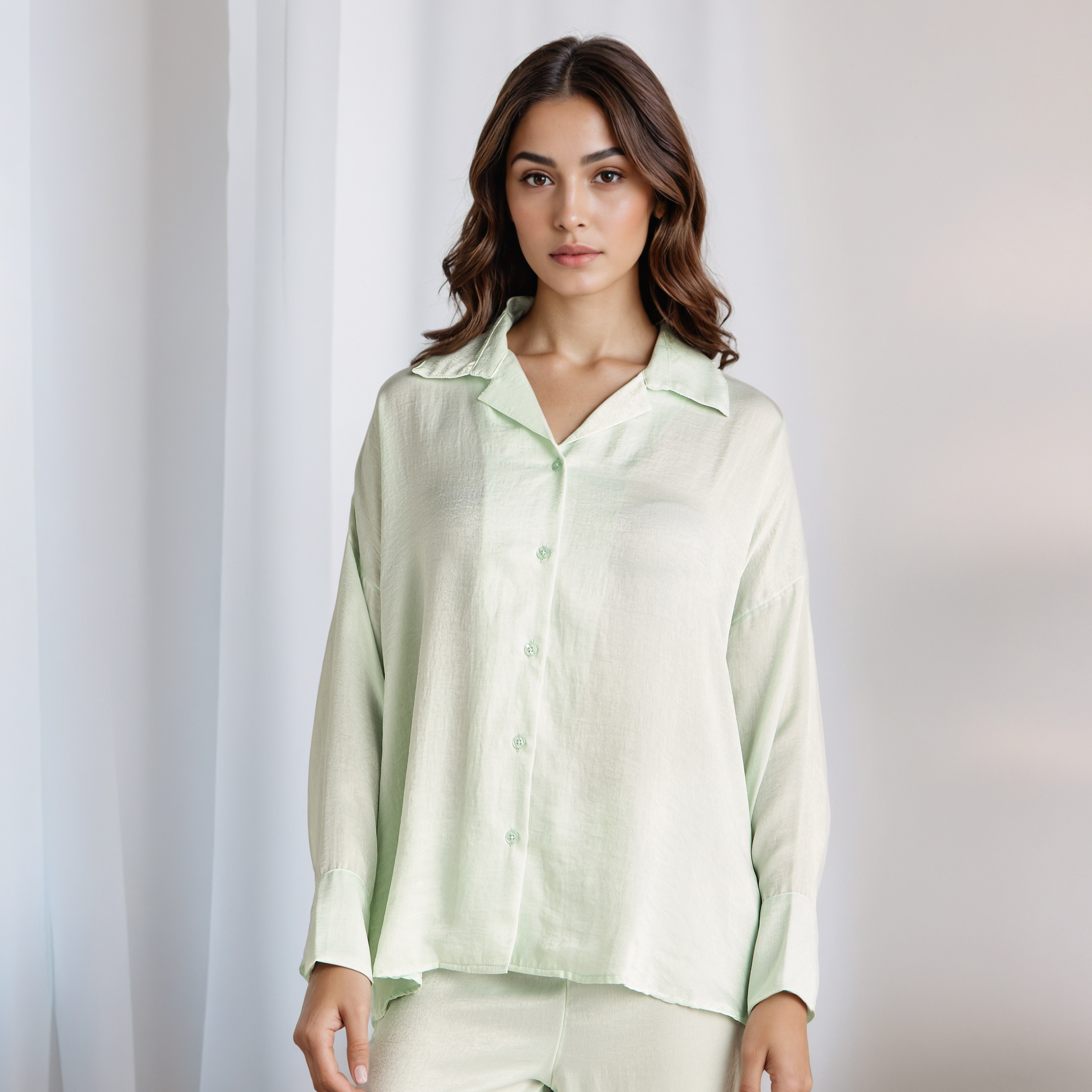 Pyjama Set Collared Shirt & Trousers Polyester-women-clothing-nightwear-pyjamas-longsets-image-2