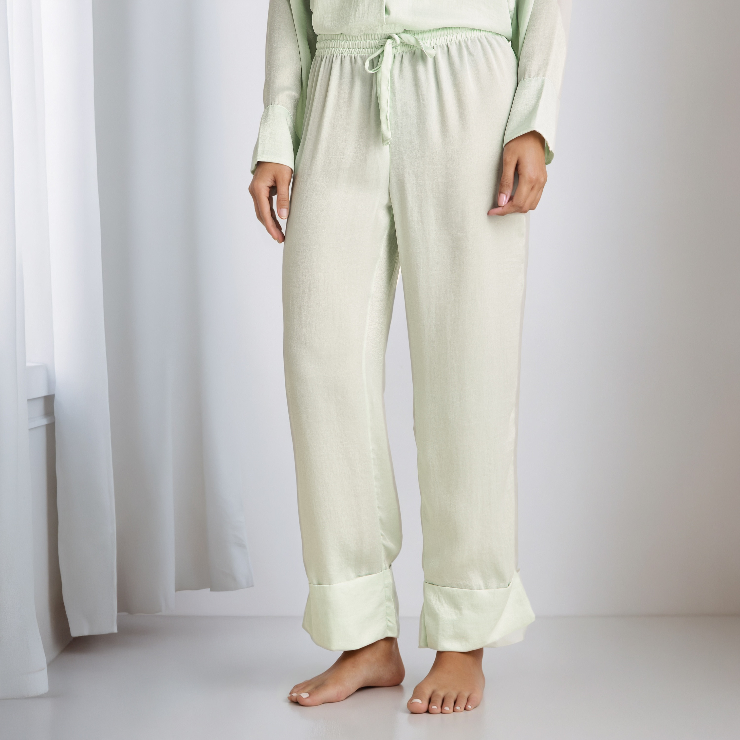 Pyjama Set Collared Shirt & Trousers Polyester-women-clothing-nightwear-pyjamas-longsets-image-4