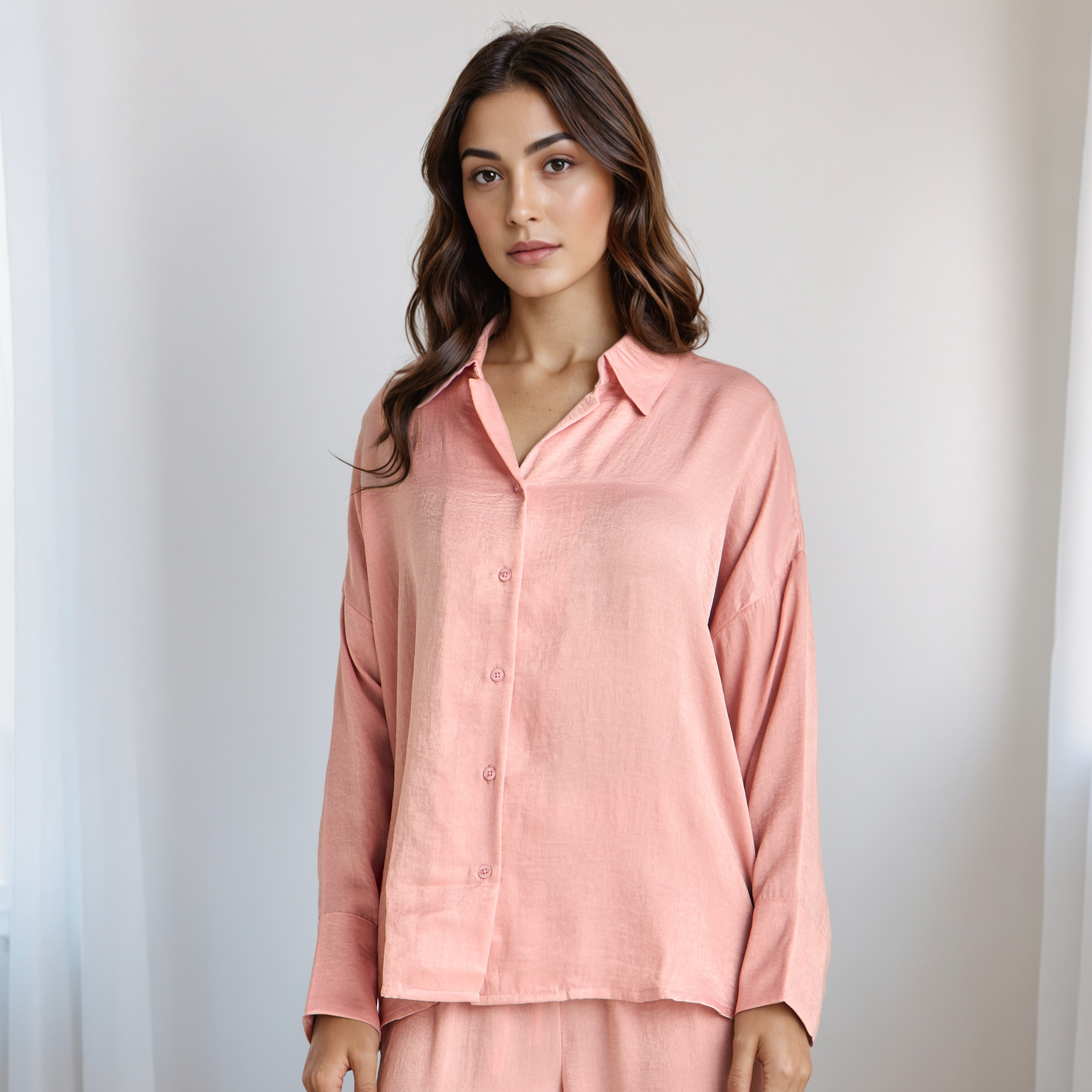Pyjama Set Collared Shirt & Trousers Polyester-women-clothing-nightwear-pyjamas-longsets-image-2