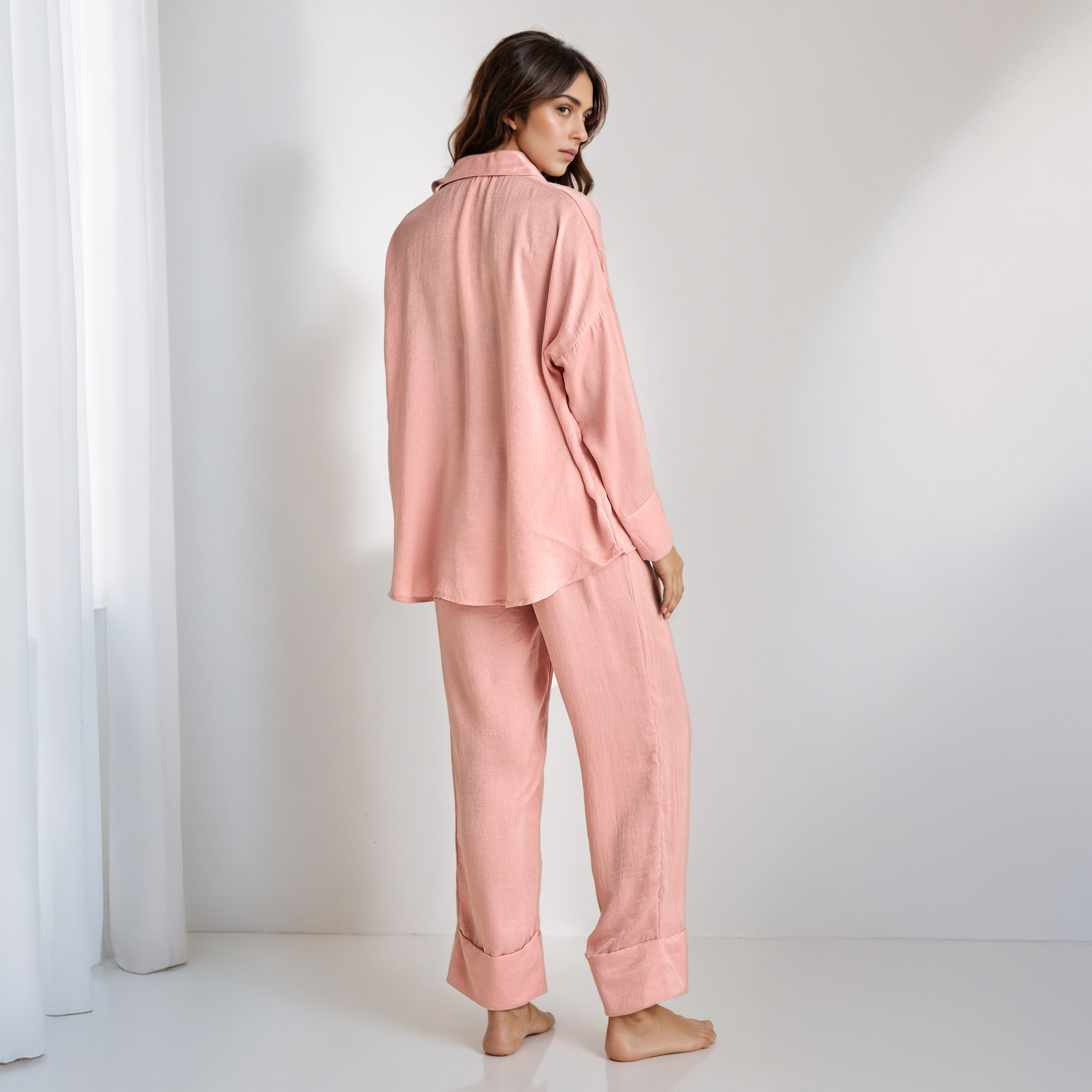 Pyjama Set Collared Shirt & Trousers Polyester-women-clothing-nightwear-pyjamas-longsets-image-4